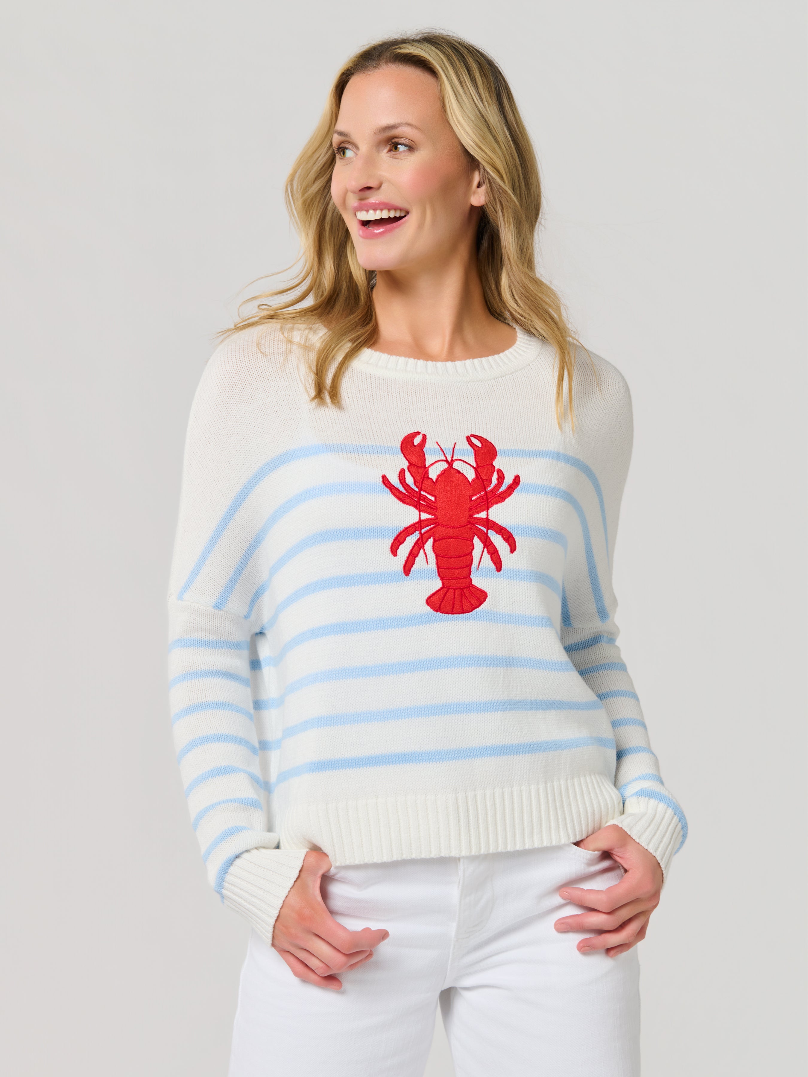 Shiraleah Lobster Relaxed Fashion Fit Sweater, White SMALL