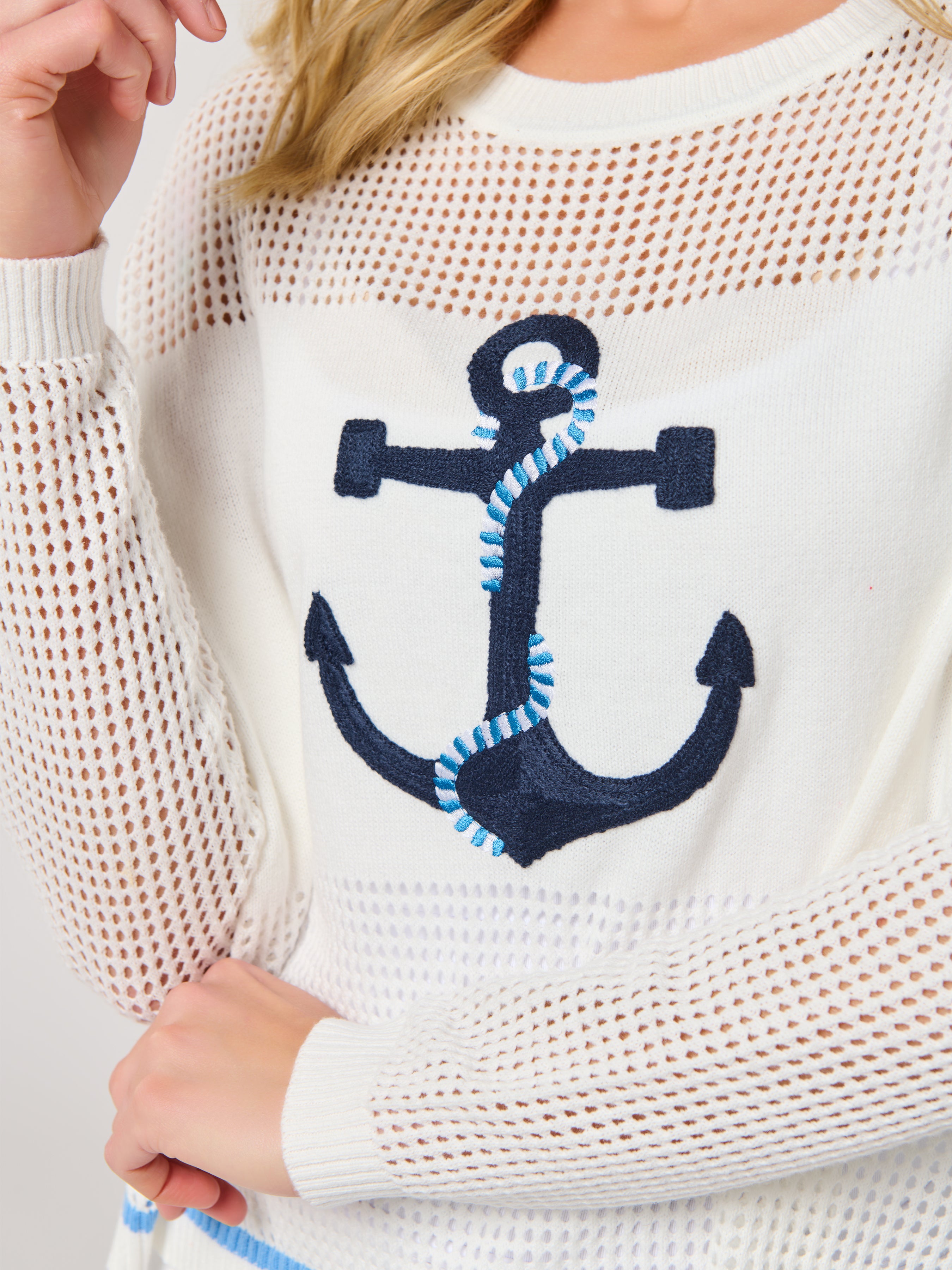 Shiraleah Anchor Mesh Sweater, White SMALL