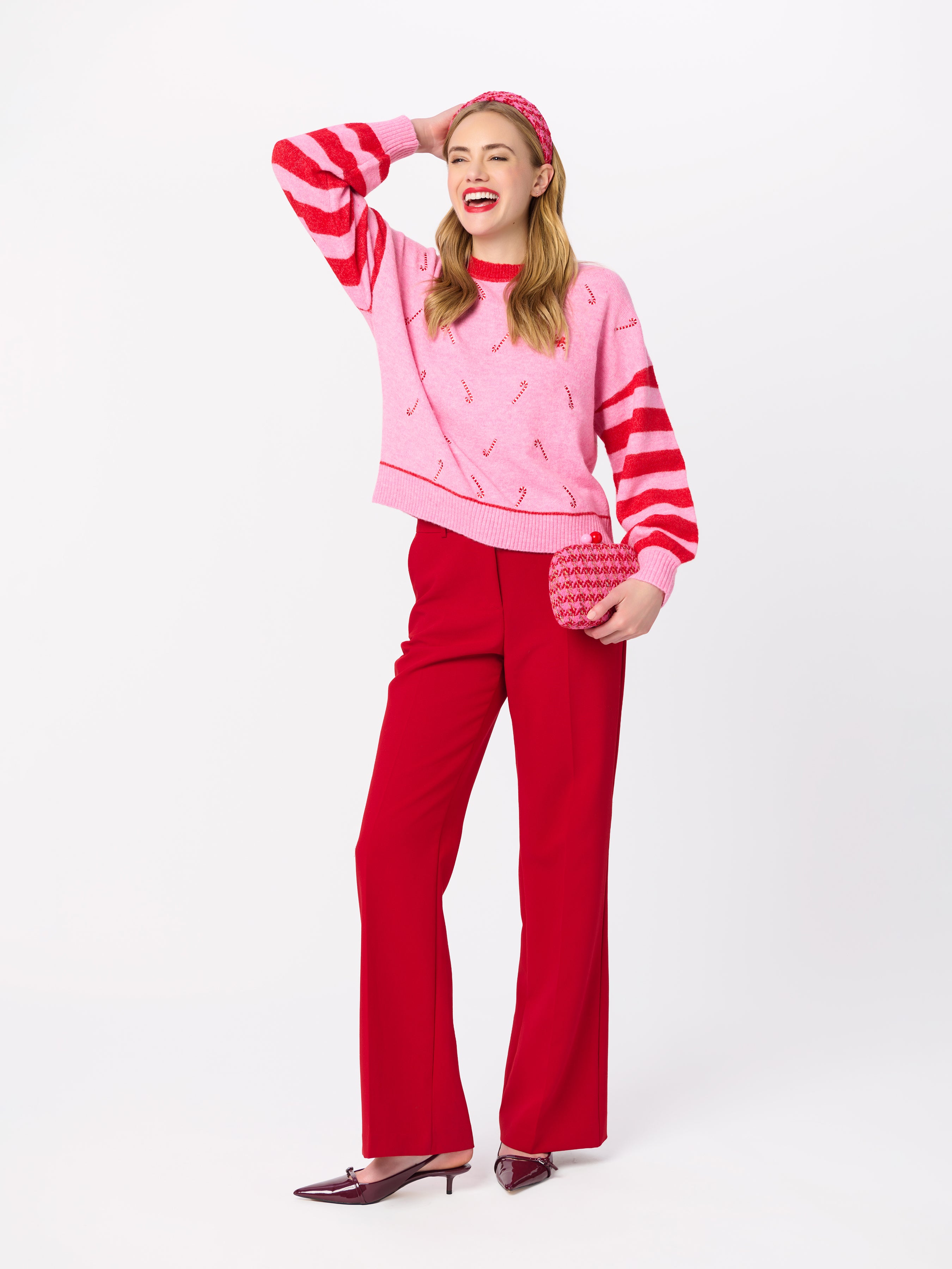 Shiraleah Candy Cane Relaxed Sweater, Pink PINK / EXTRA SMALL