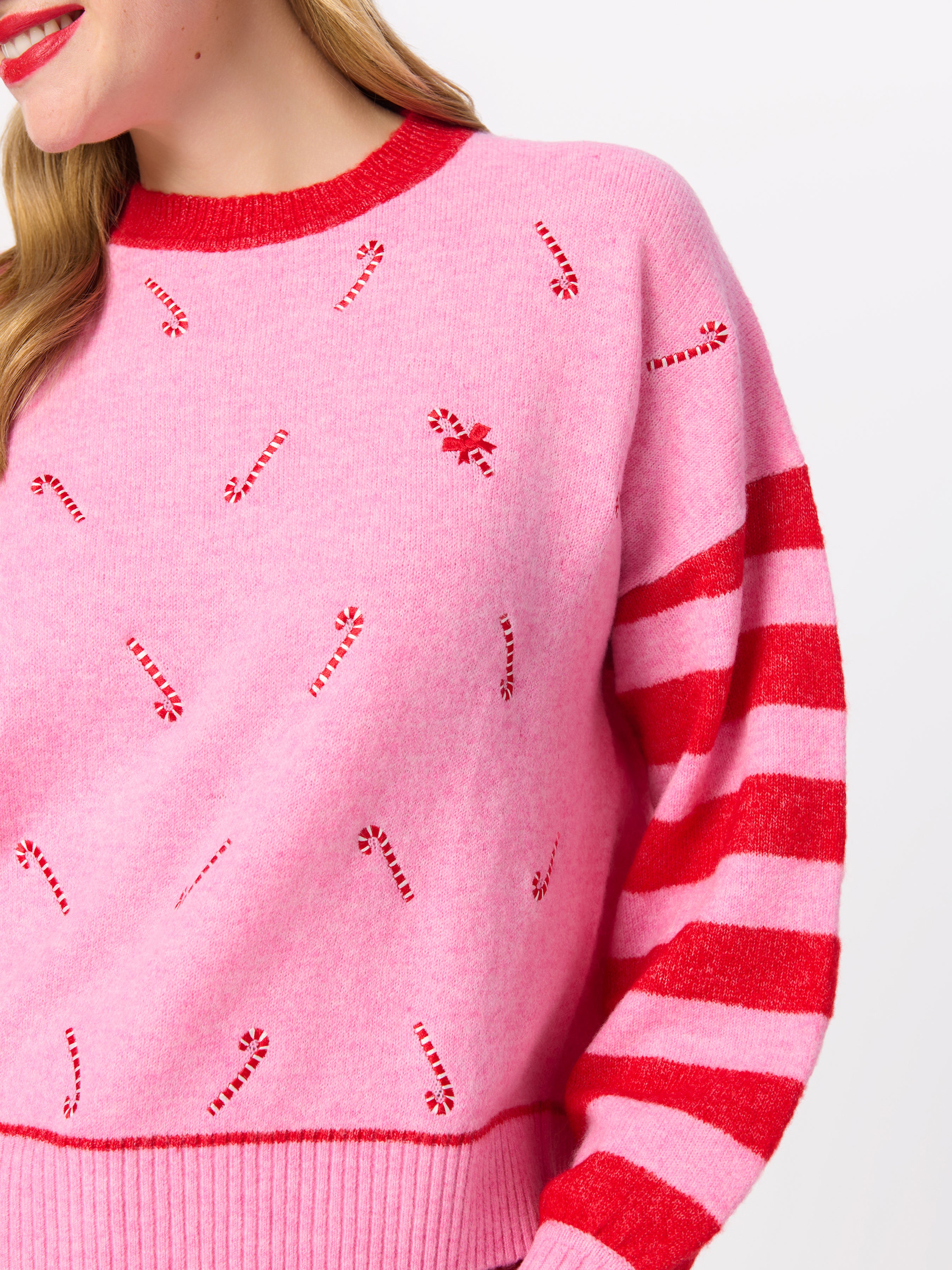 Shiraleah Candy Cane Relaxed Sweater, Pink PINK / EXTRA SMALL