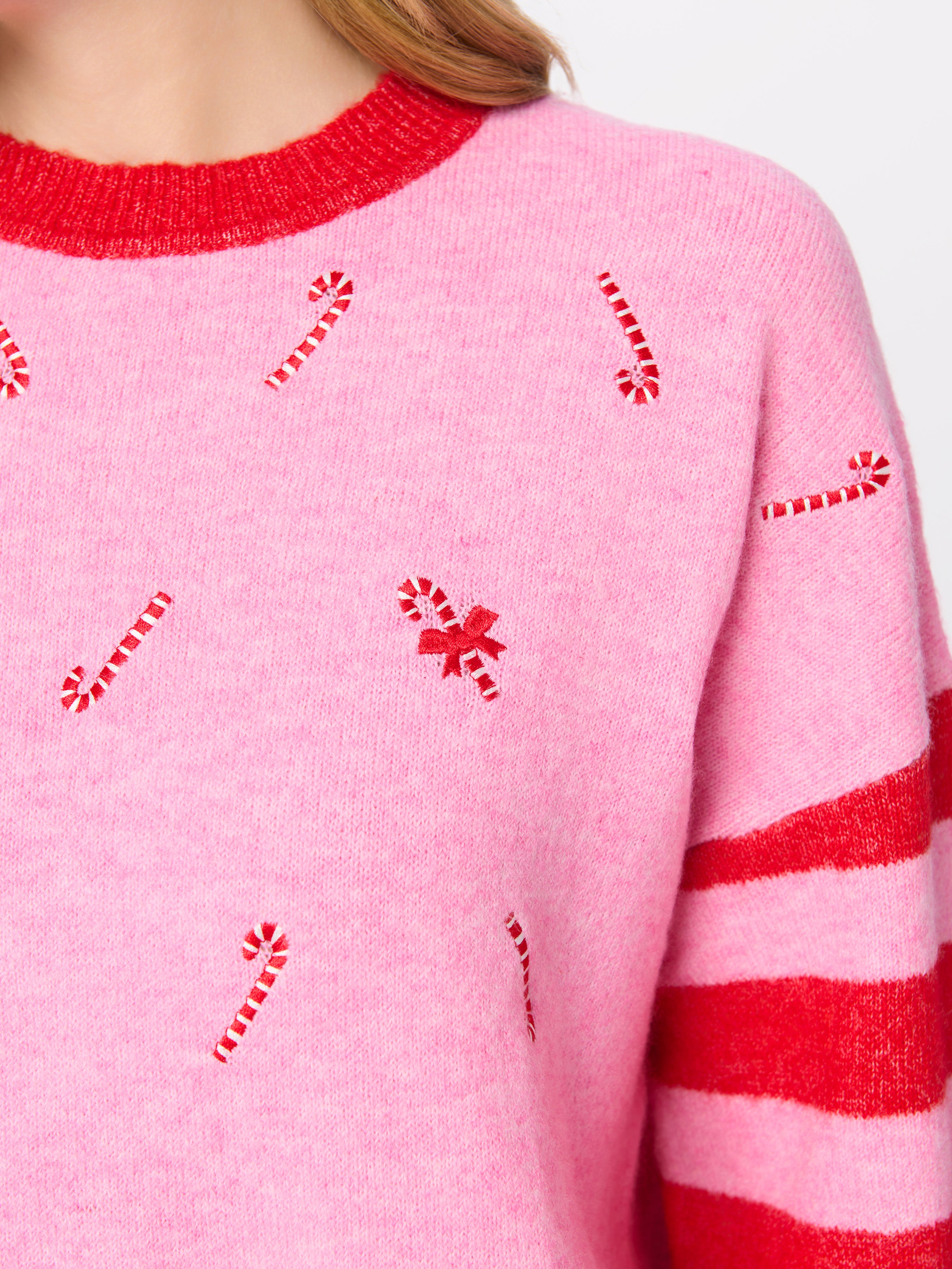 Shiraleah Candy Cane Relaxed Sweater, Pink PINK / EXTRA SMALL