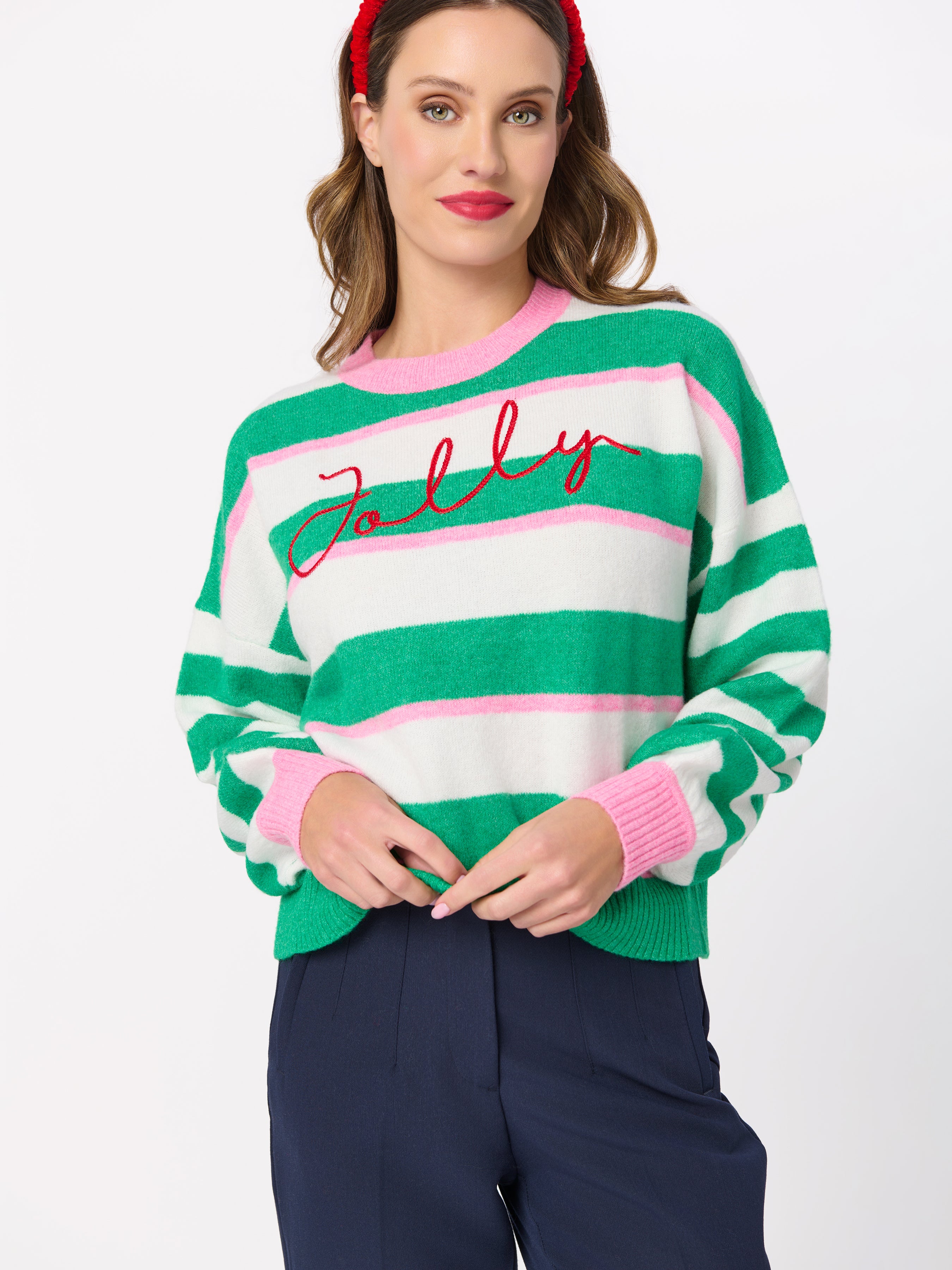 Shiraleah "Jolly" Stripe Relaxed Sweater, Green GREEN / EXTRA SMALL
