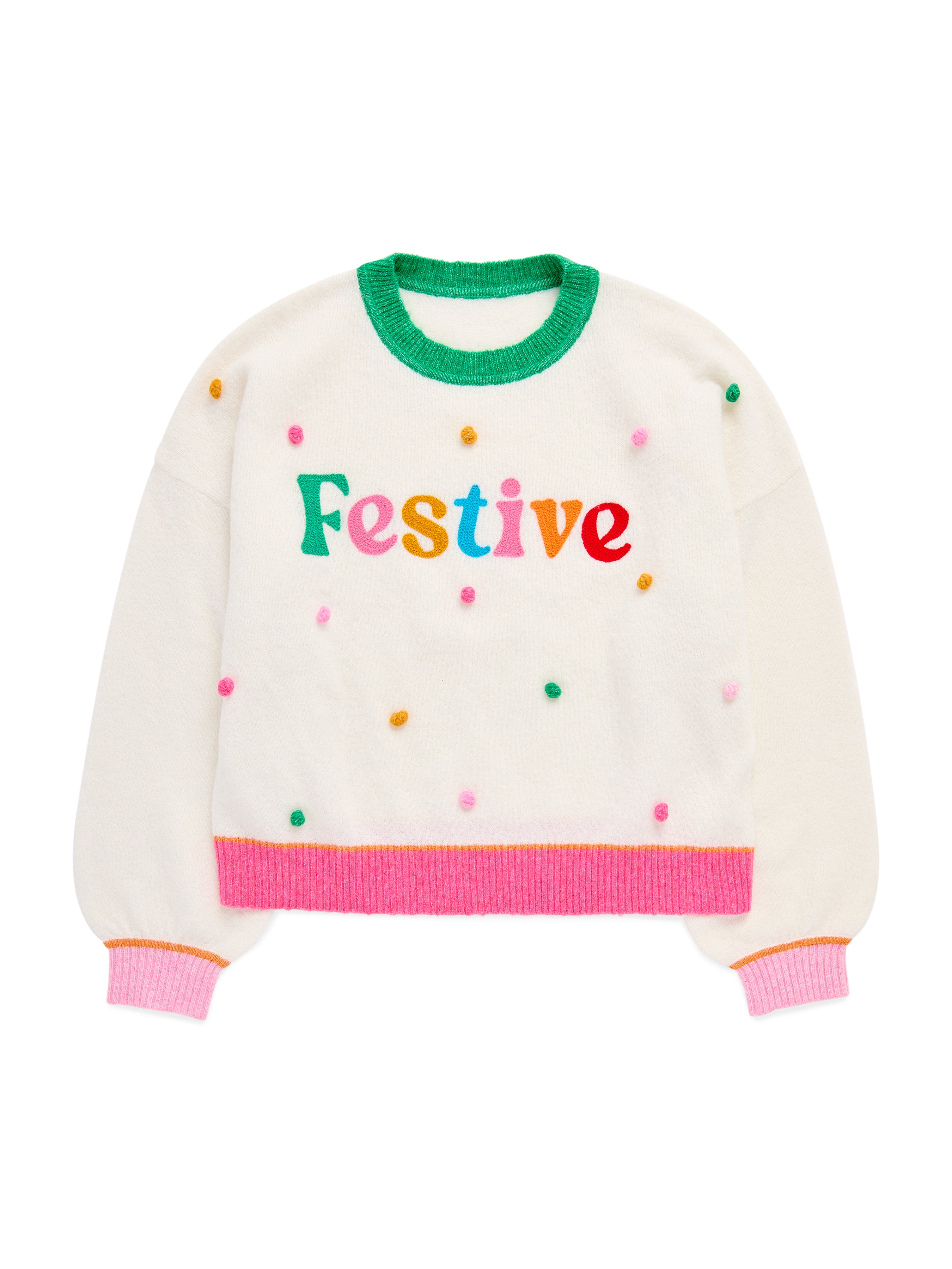Shiraleah "Festive" Pom Pom Relaxed Sweater, Ivory IVORY / EXTRA SMALL
