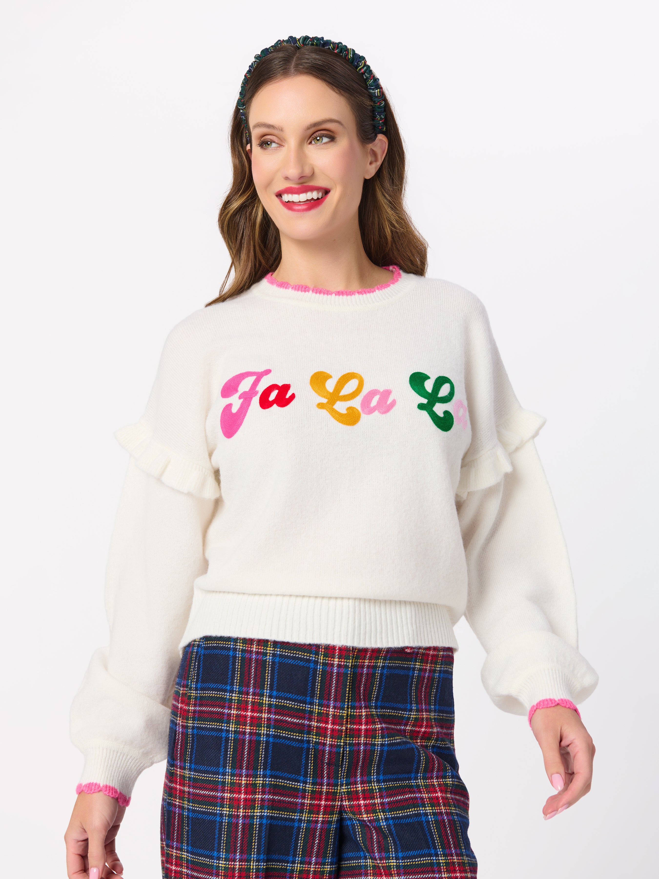 Shiraleah "Fa La La" Ruffle Sleeve Relaxed Sweater, Ivory IVORY / EXTRA SMALL