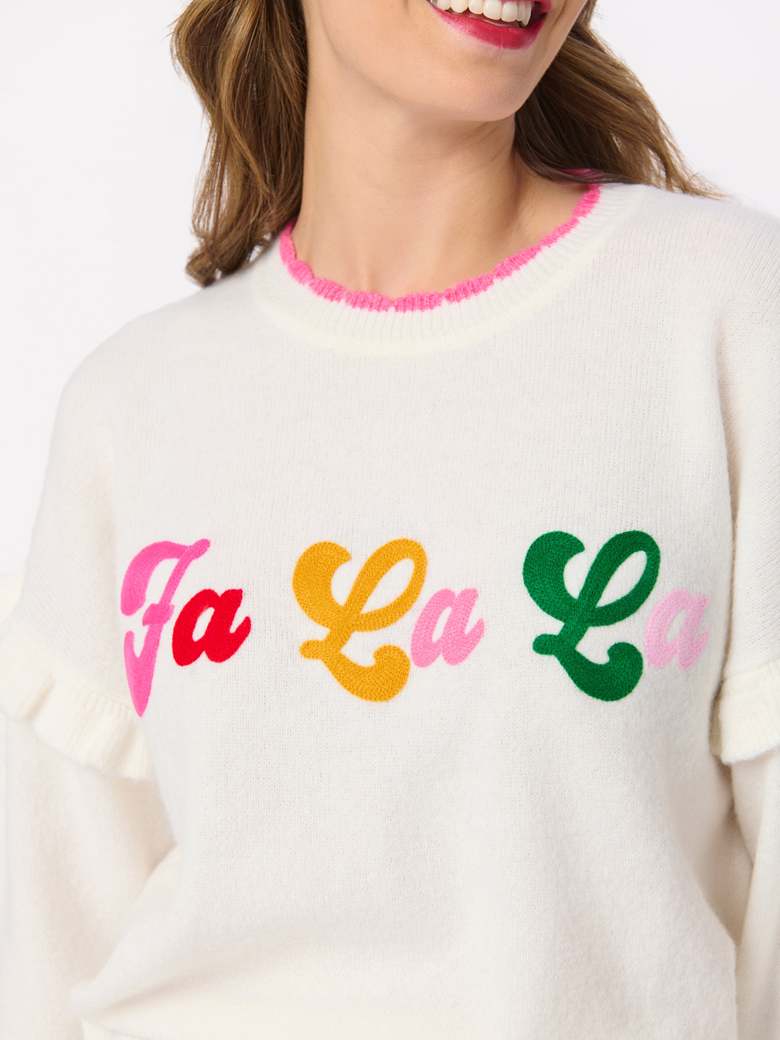Shiraleah "Fa La La" Ruffle Sleeve Relaxed Sweater, Ivory IVORY / EXTRA SMALL