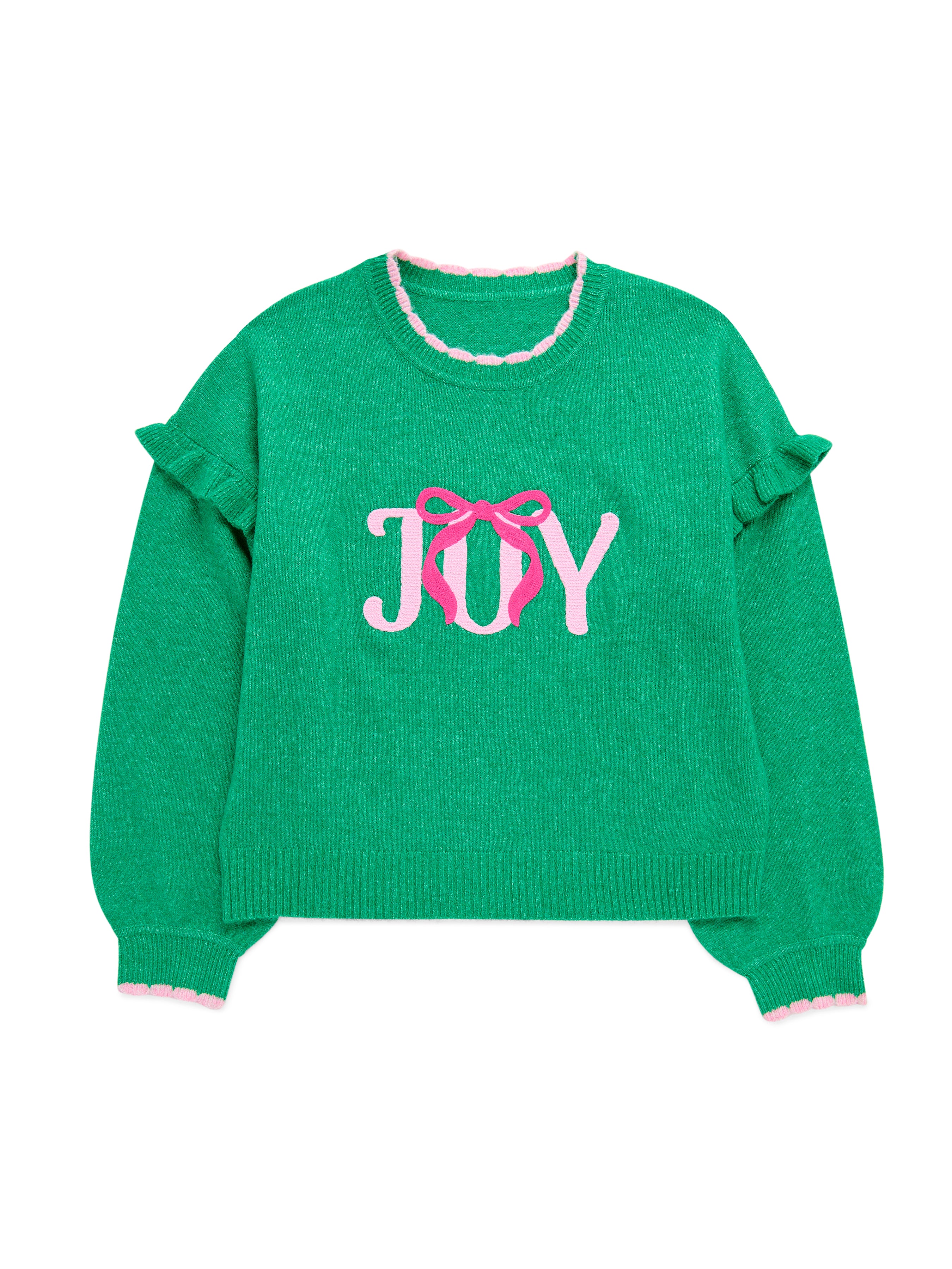 Shiraleah "Joy" Ruffle Sleeve Relaxed Sweater, Green GREEN / EXTRA SMALL