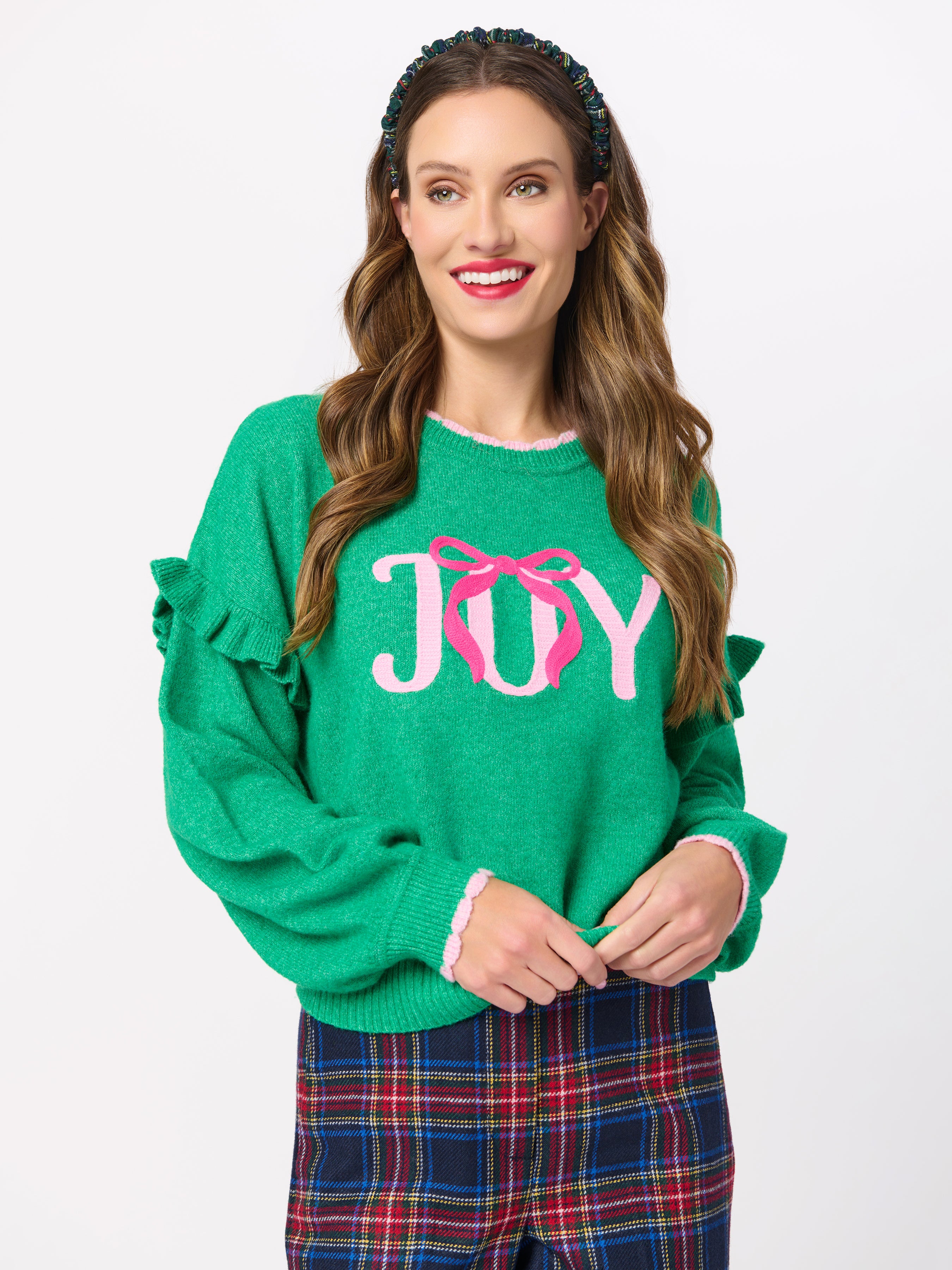 Shiraleah "Joy" Ruffle Sleeve Relaxed Sweater, Green GREEN / EXTRA SMALL