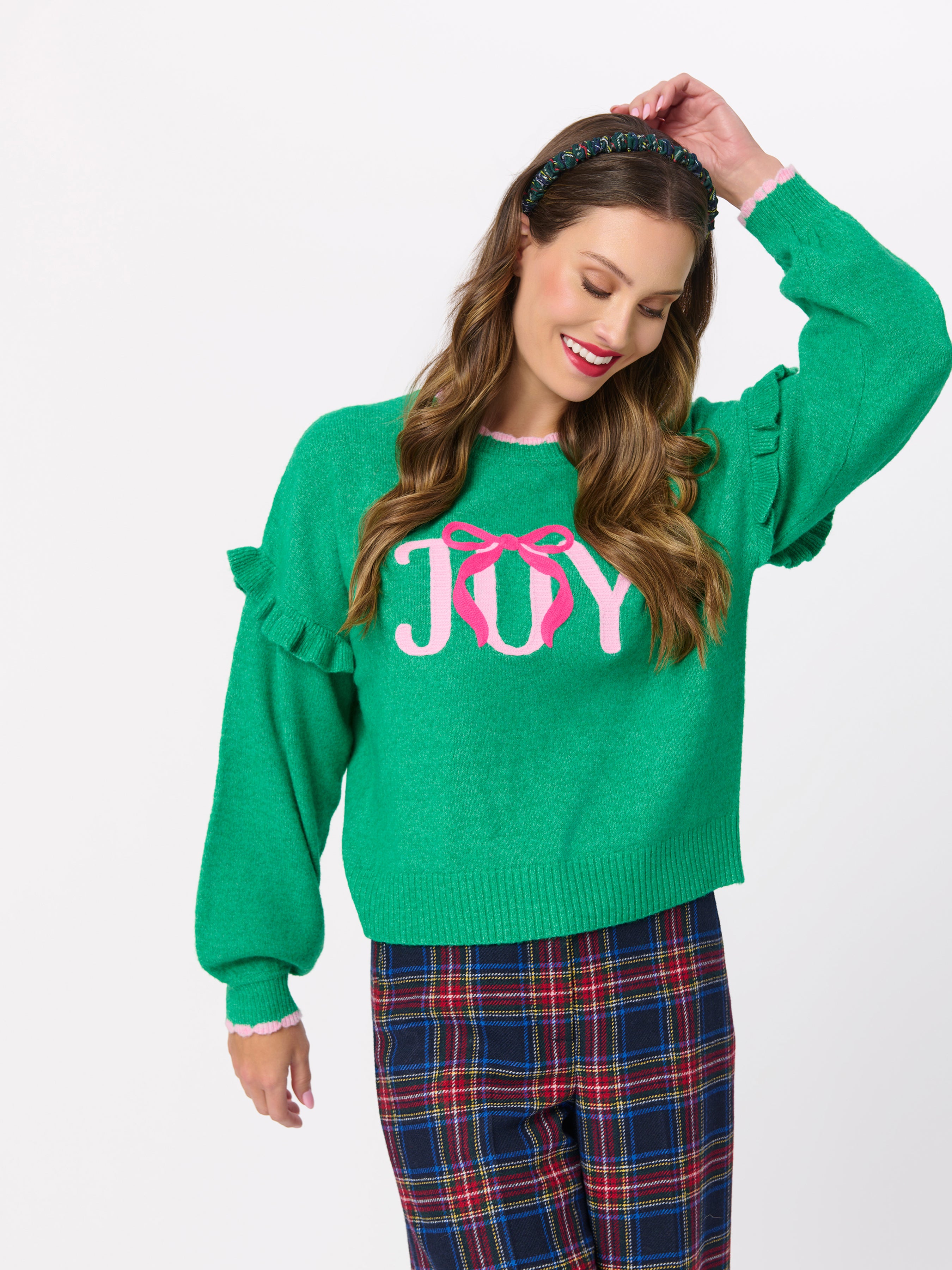 Shiraleah "Joy" Ruffle Sleeve Relaxed Sweater, Green GREEN / EXTRA SMALL