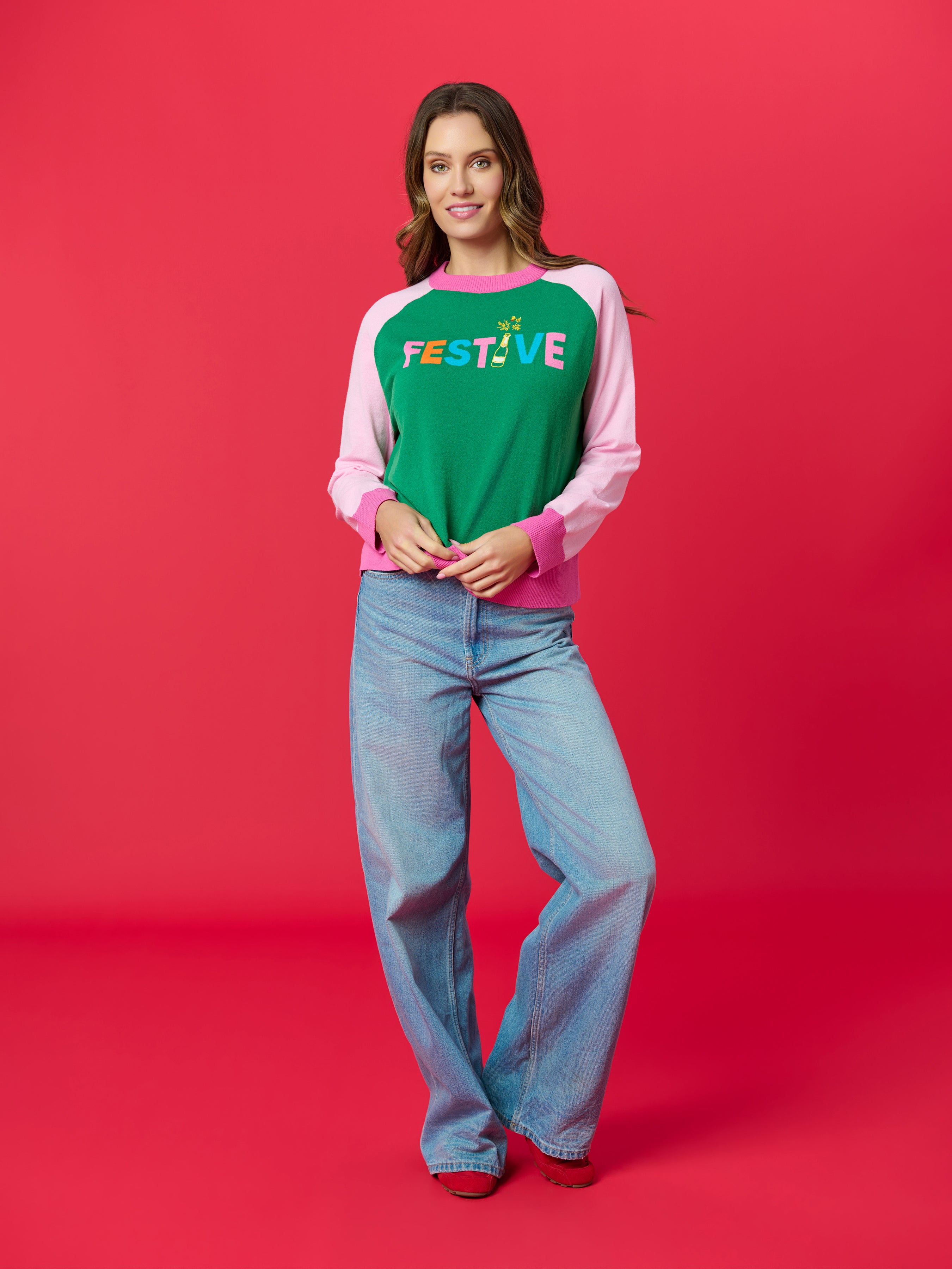 Shiraleah "Festive" Lightweight Boxy Sweater, Green GREEN / EXTRA SMALL