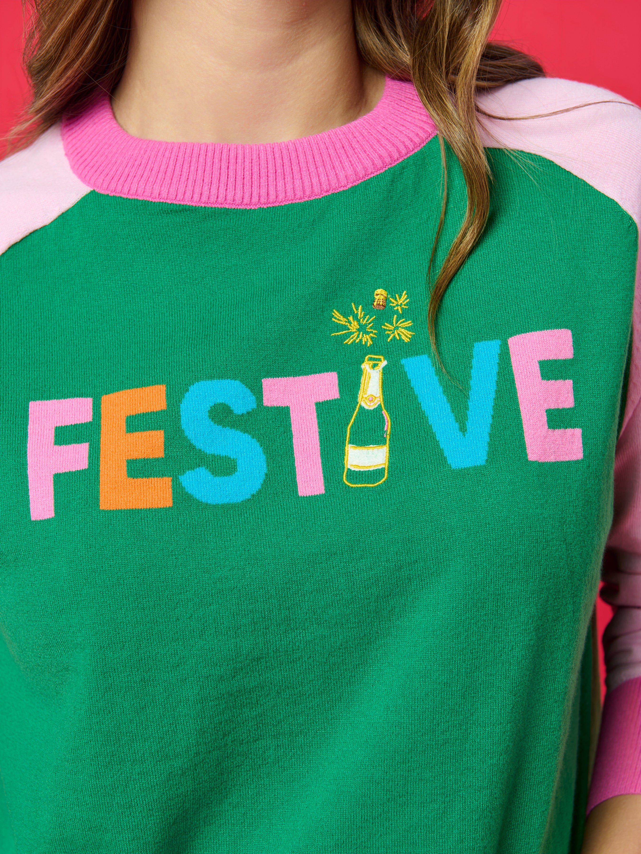 Shiraleah "Festive" Lightweight Boxy Sweater, Green GREEN / EXTRA SMALL