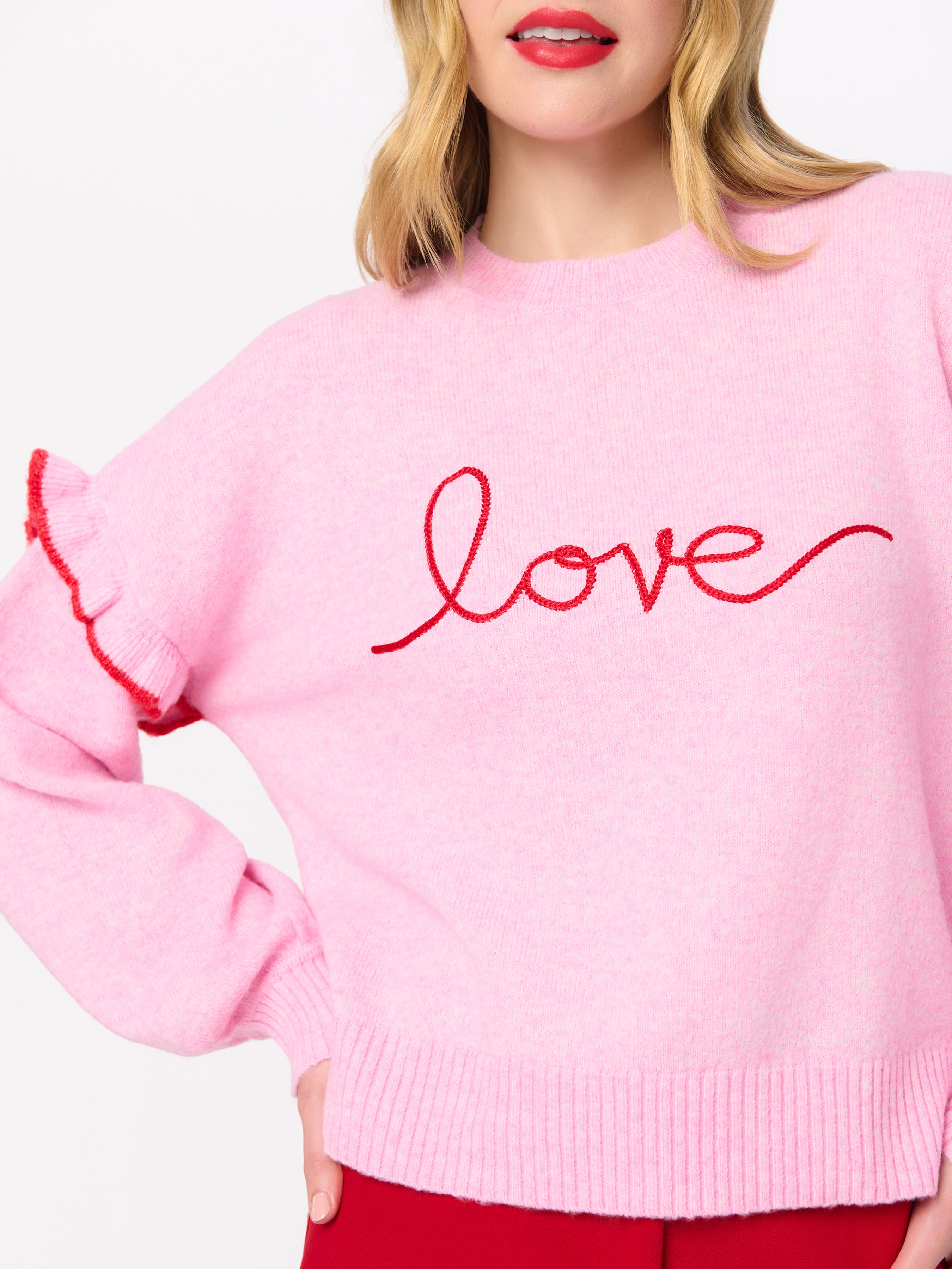 Shiraleah "Love" Ruffle Sleeve Relaxed Sweater, Blush BLUSH / EXTRA SMALL