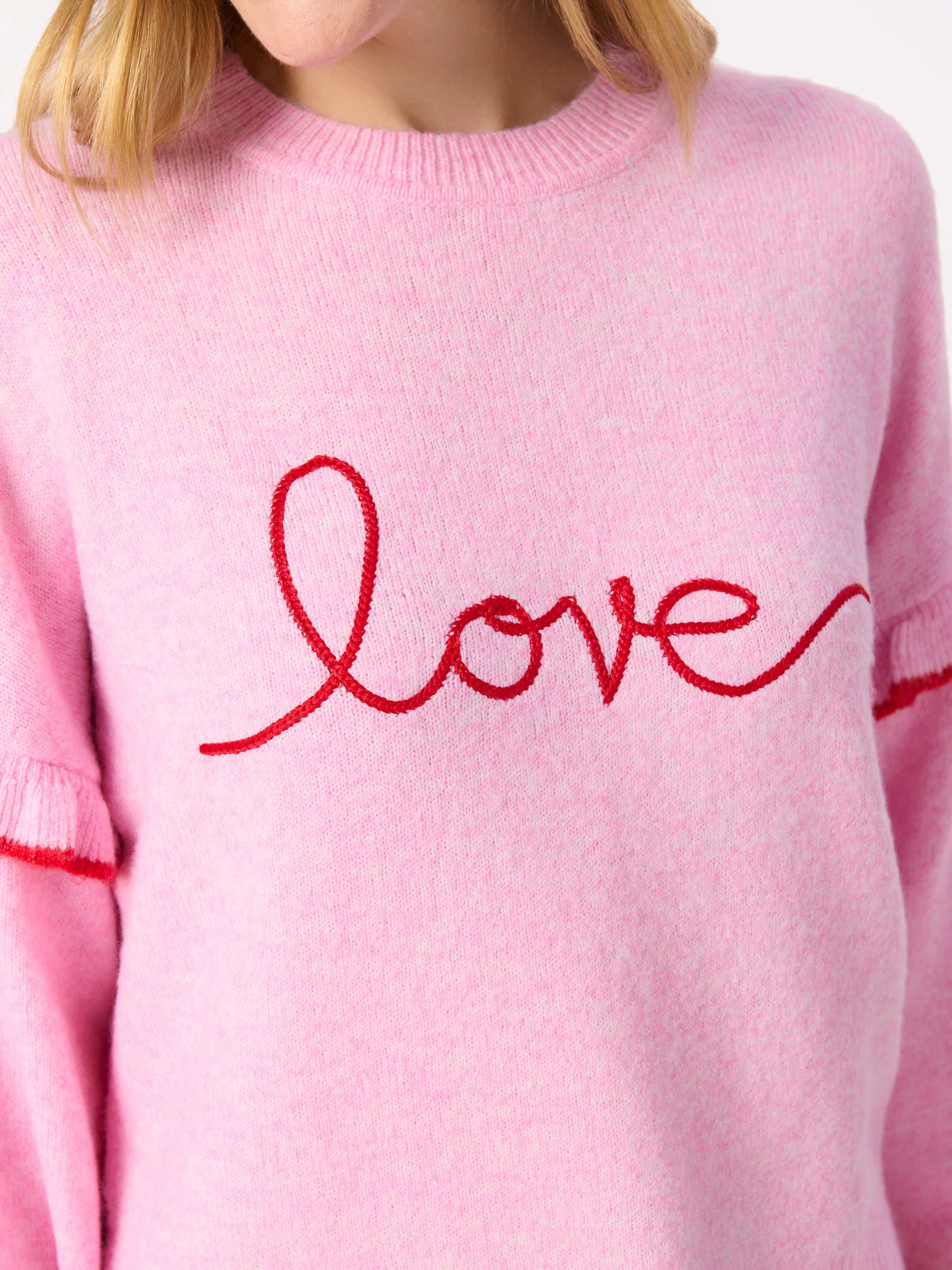Shiraleah "Love" Ruffle Sleeve Relaxed Sweater, Blush BLUSH / EXTRA SMALL