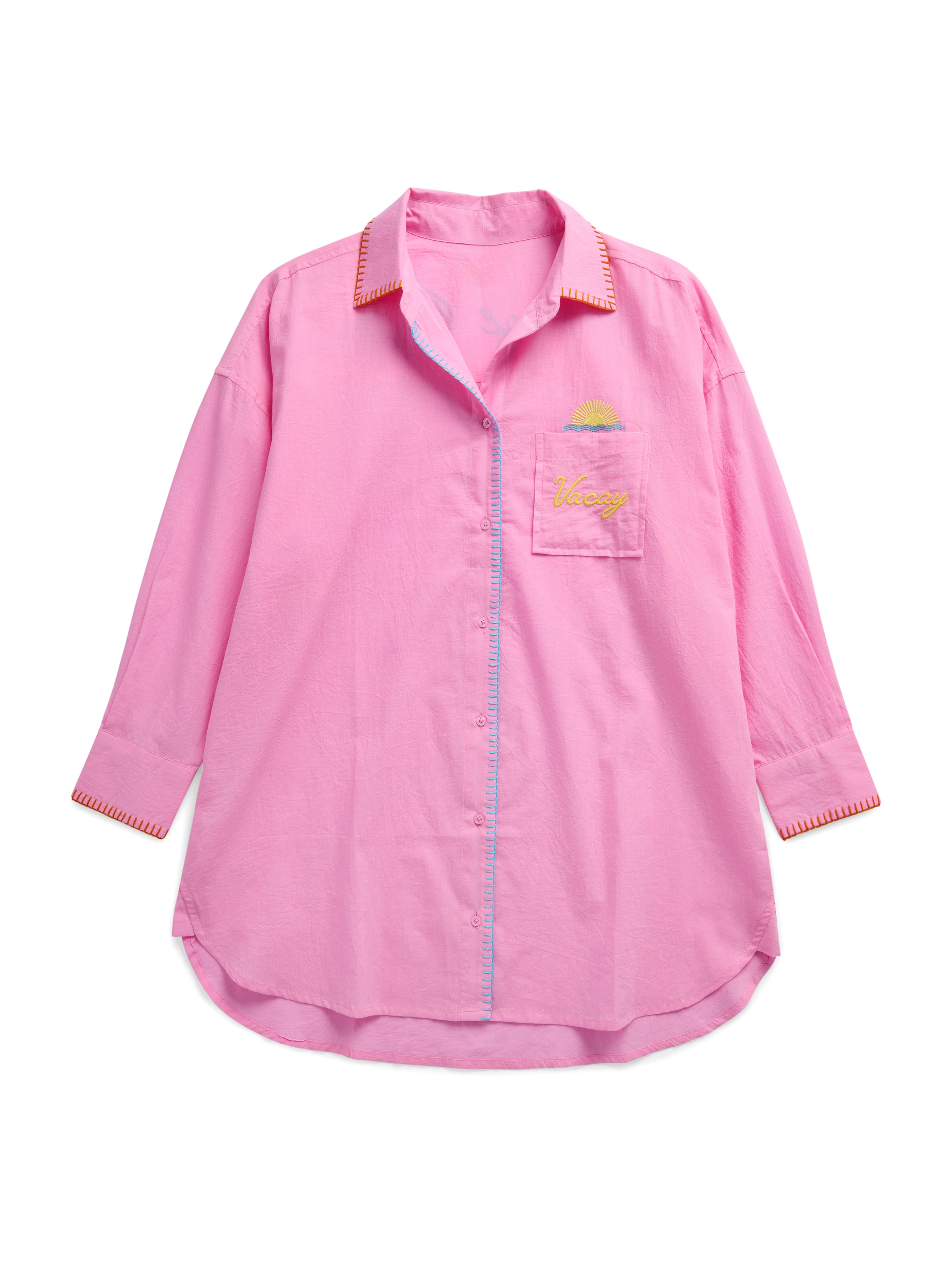 Shiraleah "Vacay/Out of Office" Cover-Up Shirt, Pink SMALL