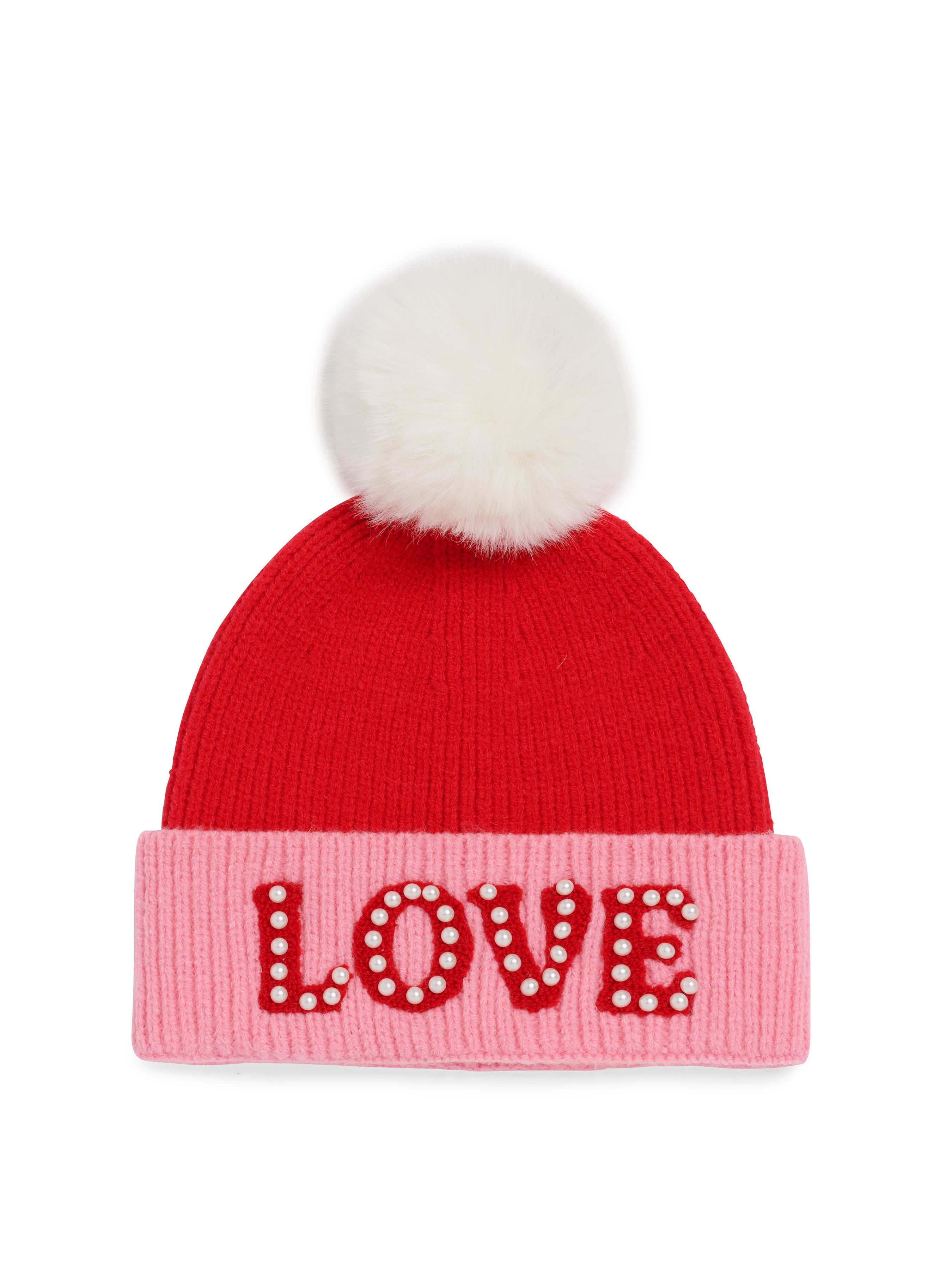 Shiraleah "Love" Beanie With Pearls, Red