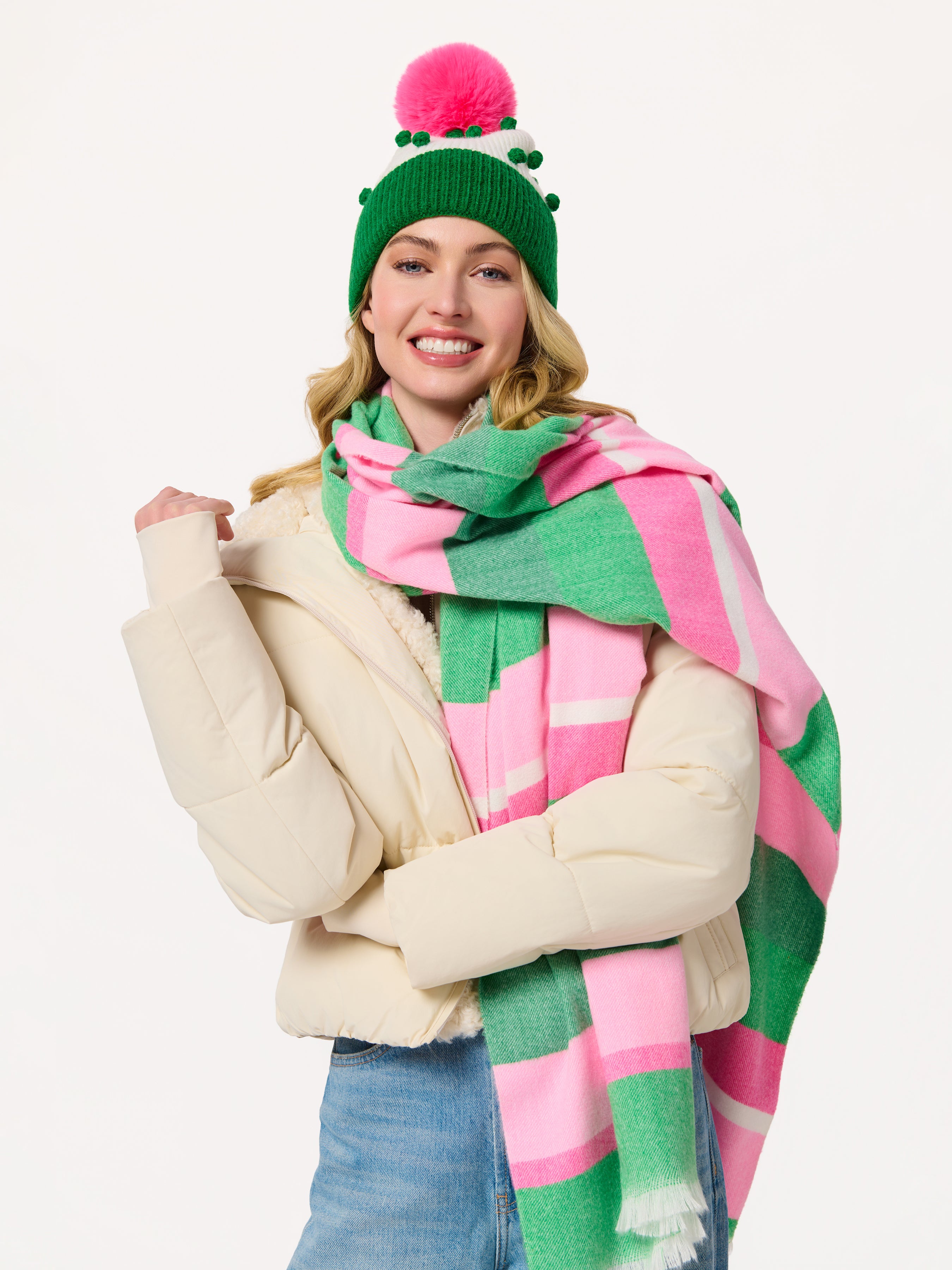 Shiraleah Jolly Pom Pom Beanie GREEN / OS