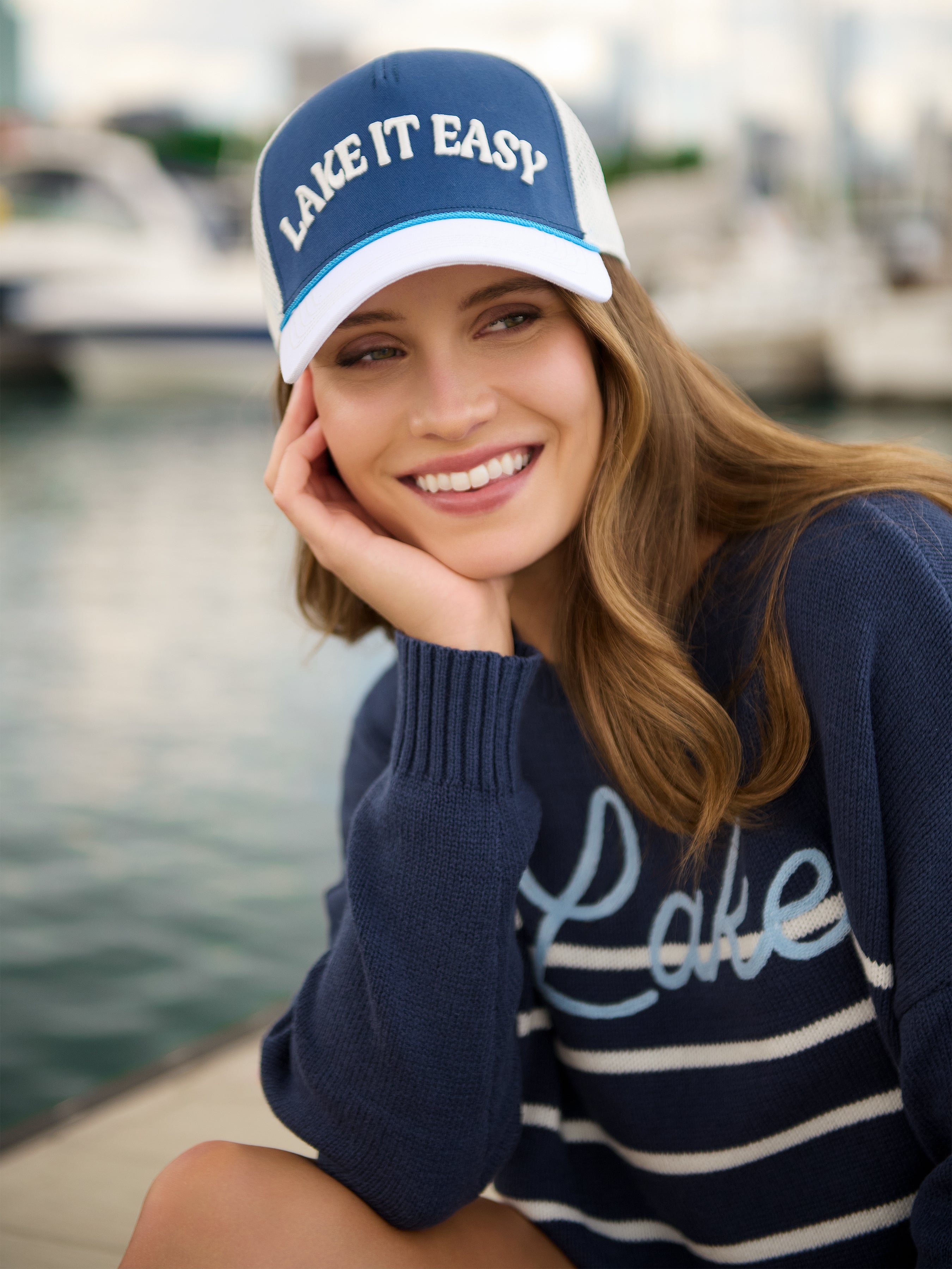 Shiraleah "Lake It Easy" Trucker Hat, Navy