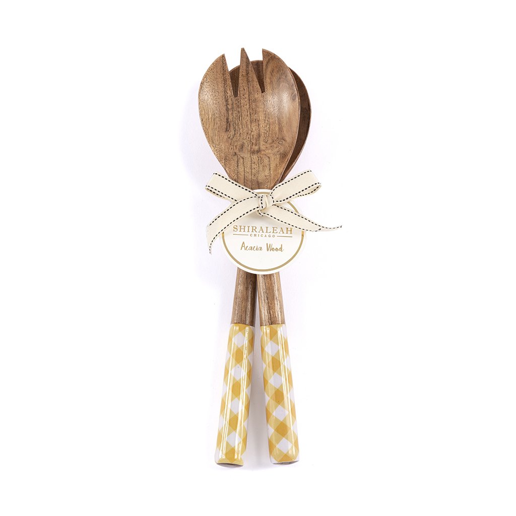 Shiraleah Leigh Wood Salad Servers, Yellow