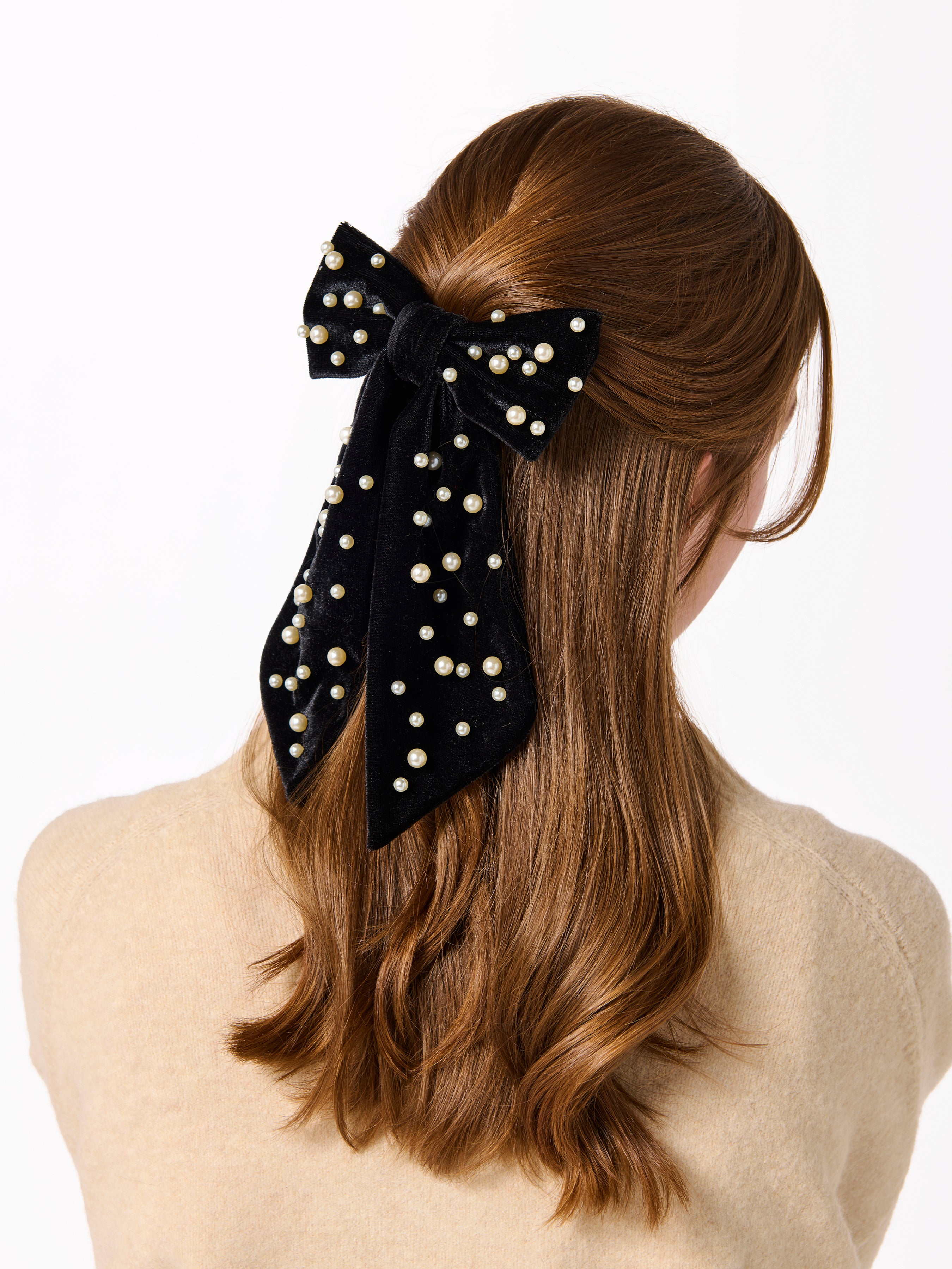Shiraleah Velvet And Pearls Bow Clip, Black