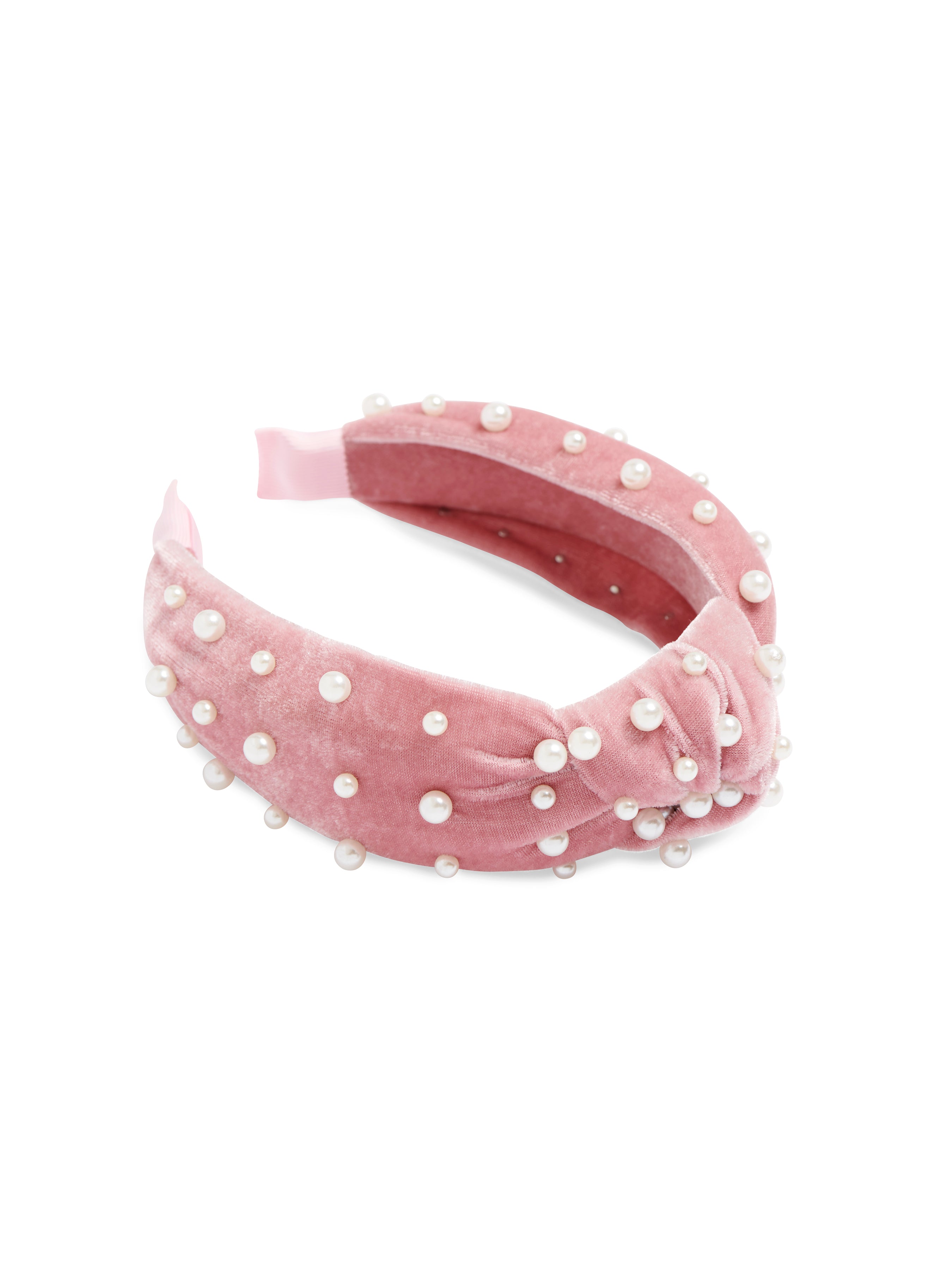 Shiraleah Velvet And Pearls Knotted Headband BLUSH