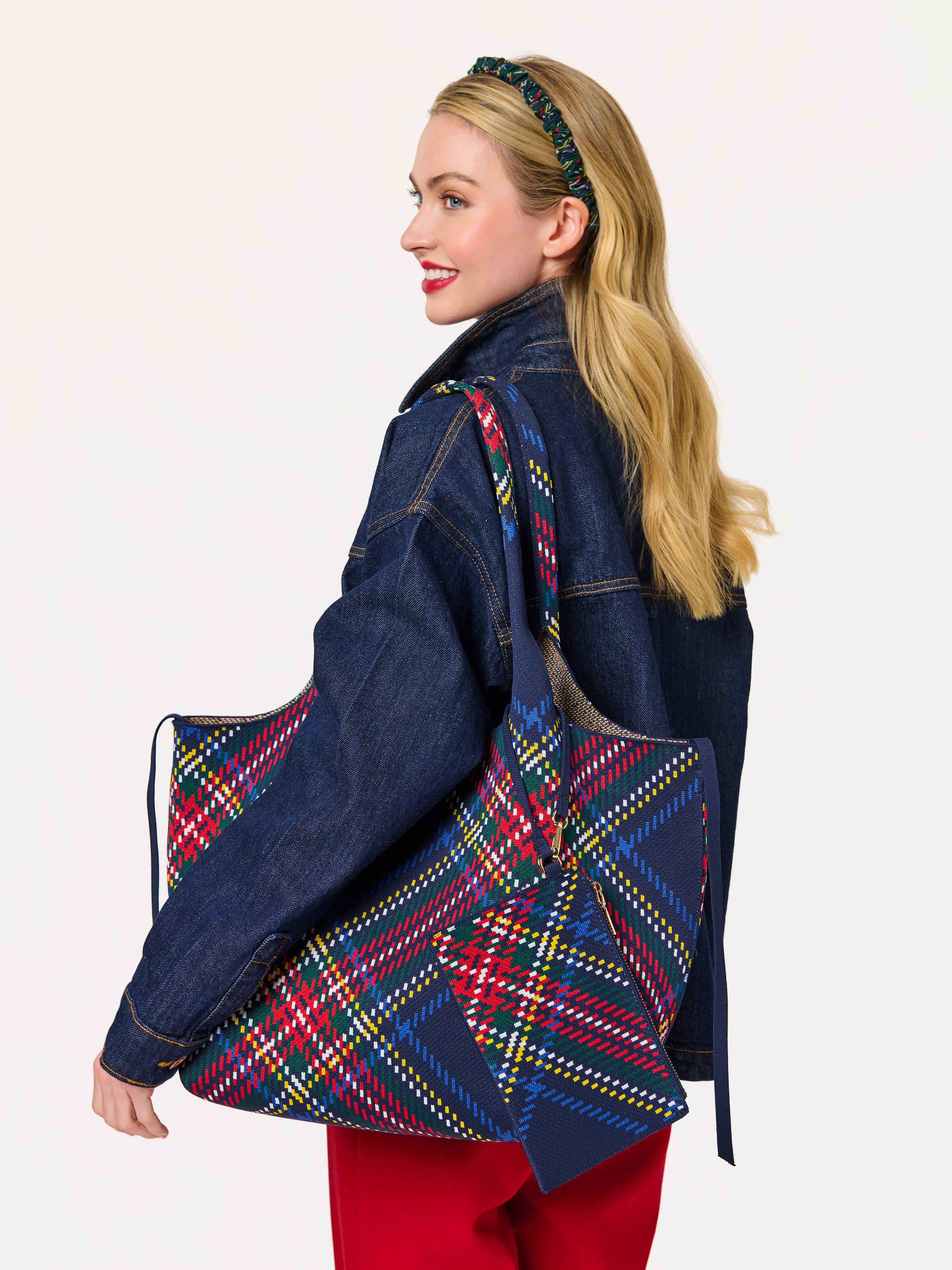 Shiraleah Plaid Scrunch Headband NAVY / OS
