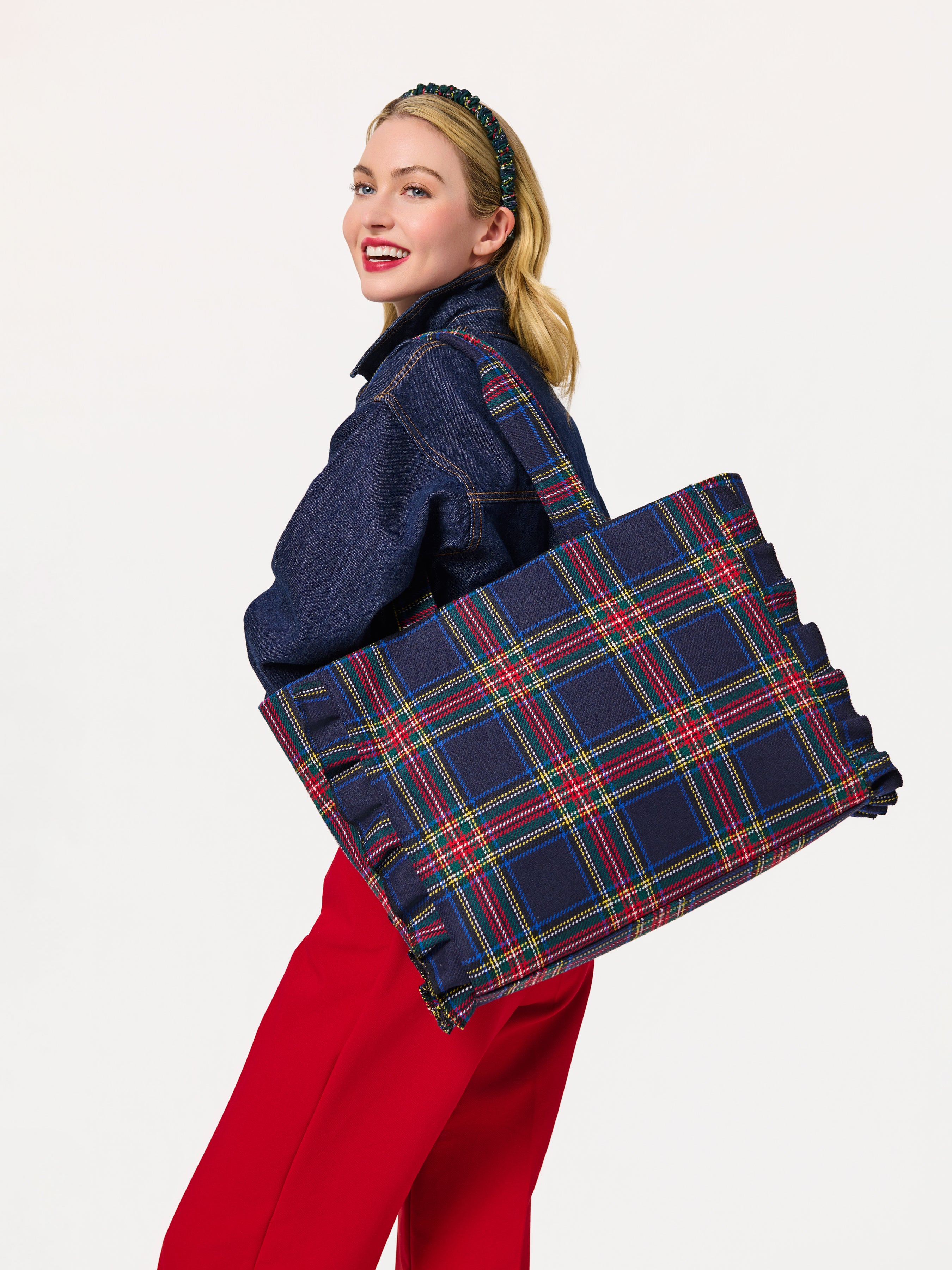 Shiraleah Plaid Scrunch Headband NAVY / OS