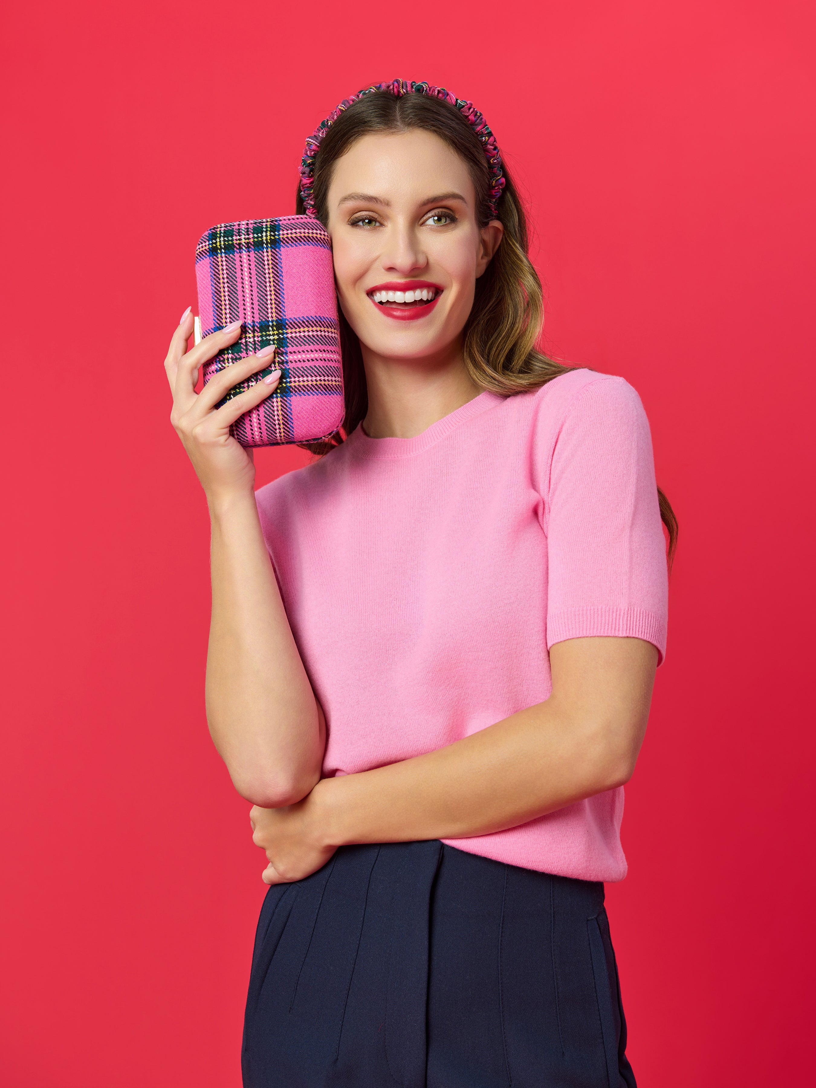 Shiraleah Plaid Scrunch Headband PINK / OS