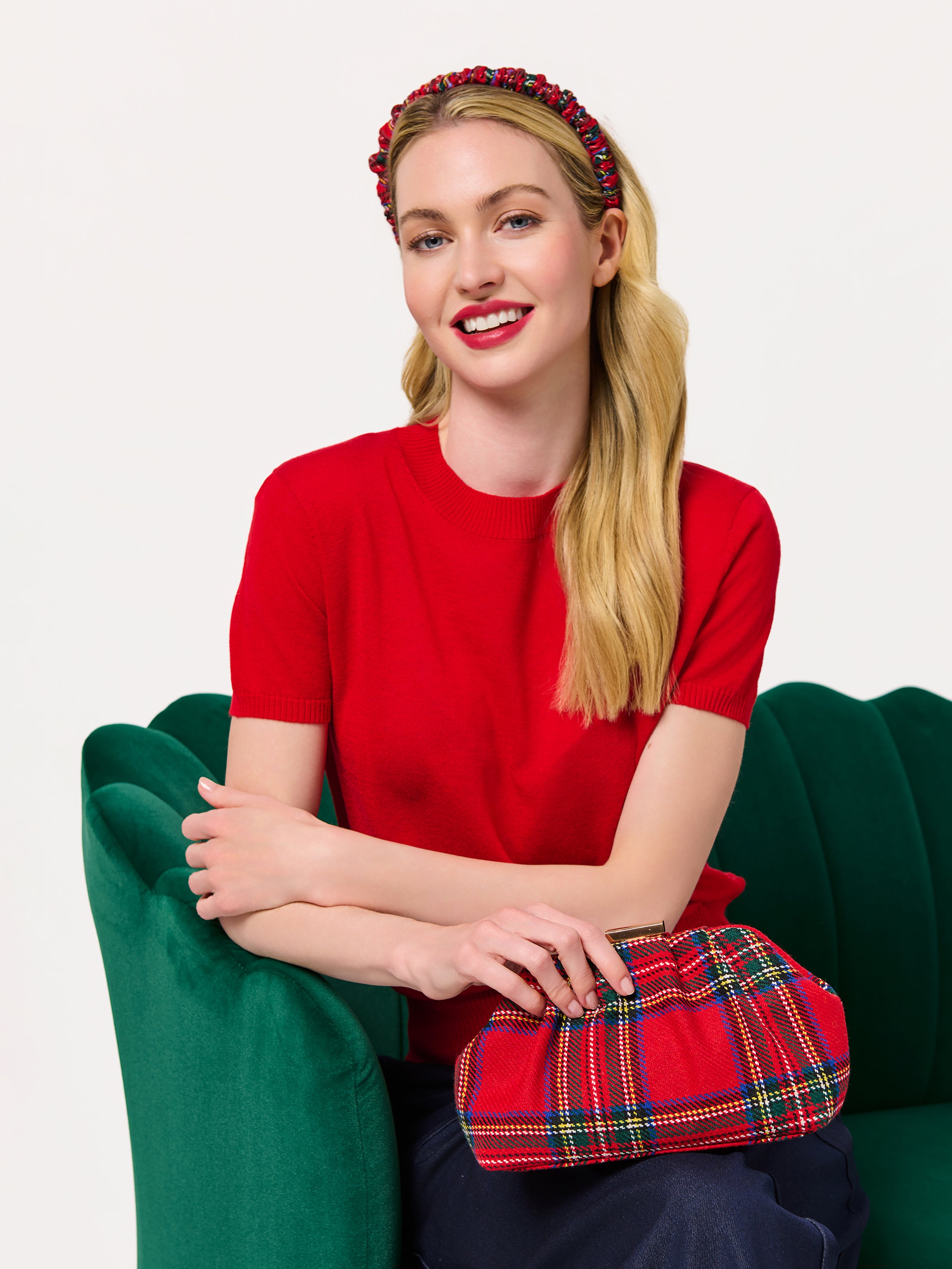 Shiraleah Plaid Scrunch Headband RED / OS