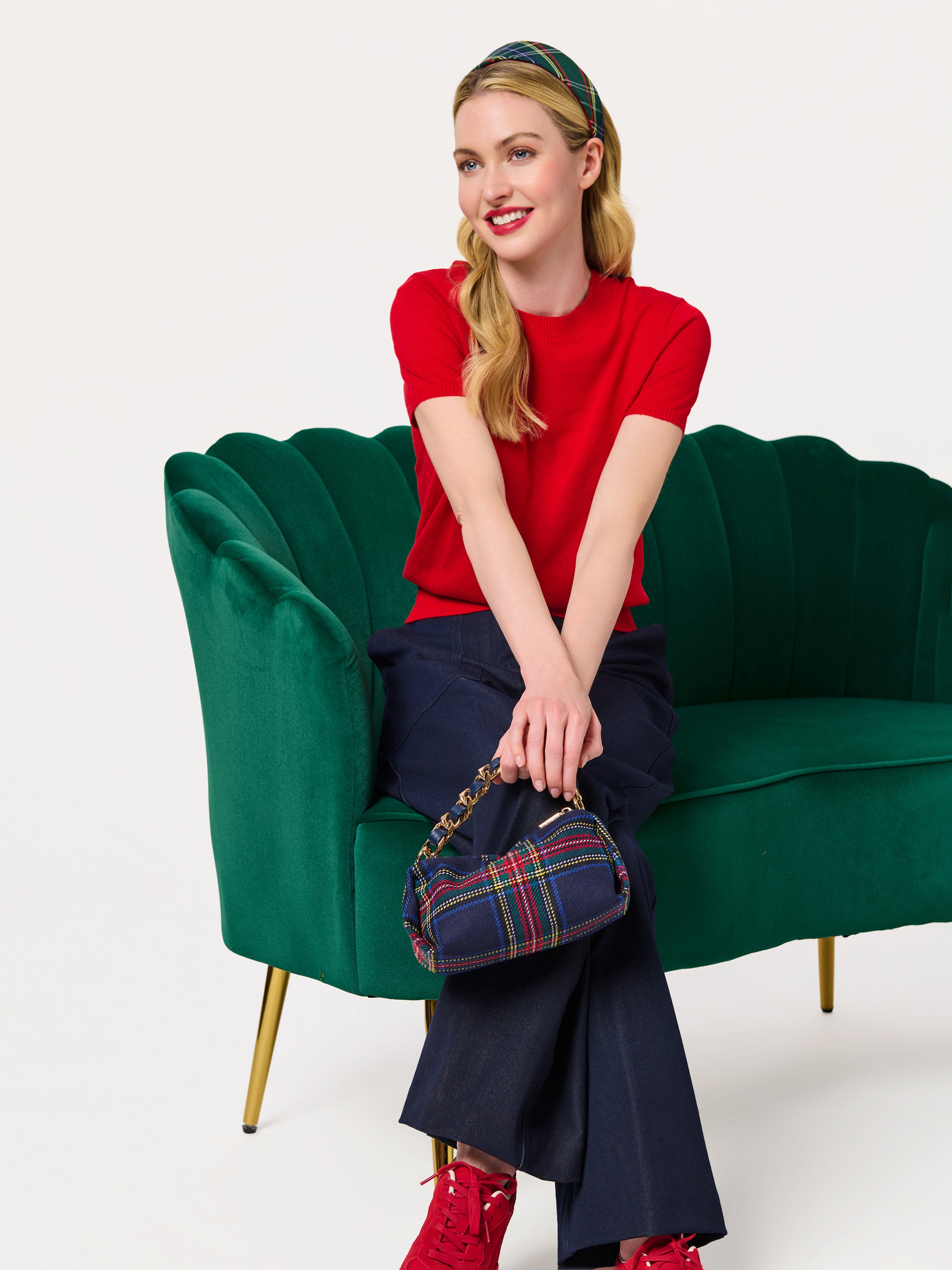 Shiraleah Plaid Wide Headband NAVY / OS