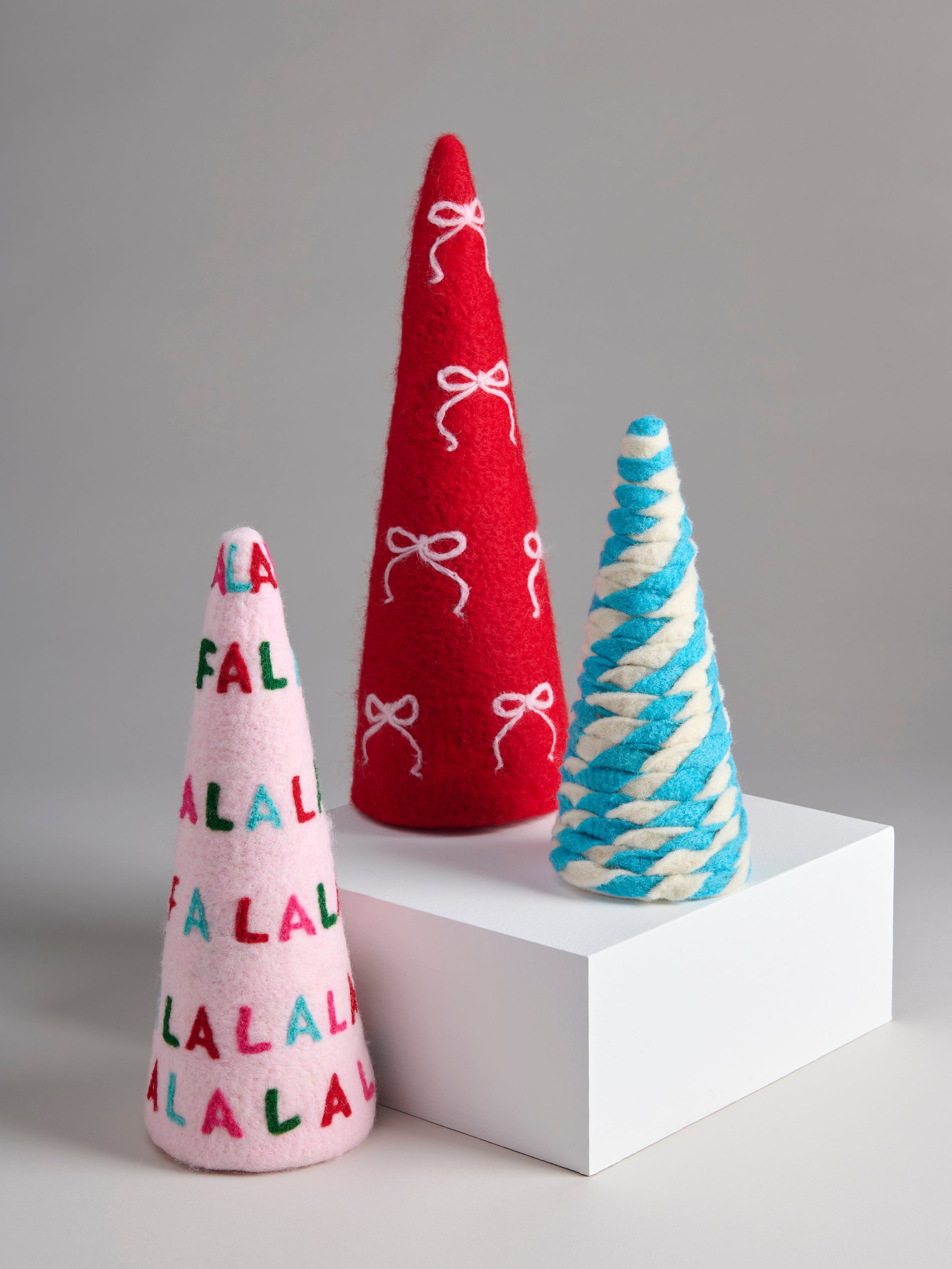 Shiraleah Assorted Set of 3 "Fa La La" Decorative Trees, Multi