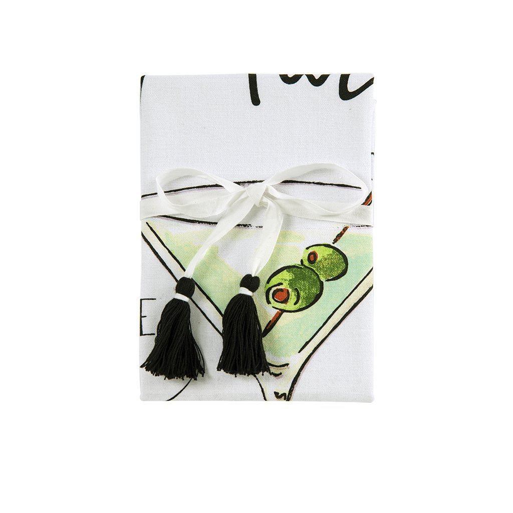 Shiraleah "Dirty Martini" Cocktail Tea Towel, White
