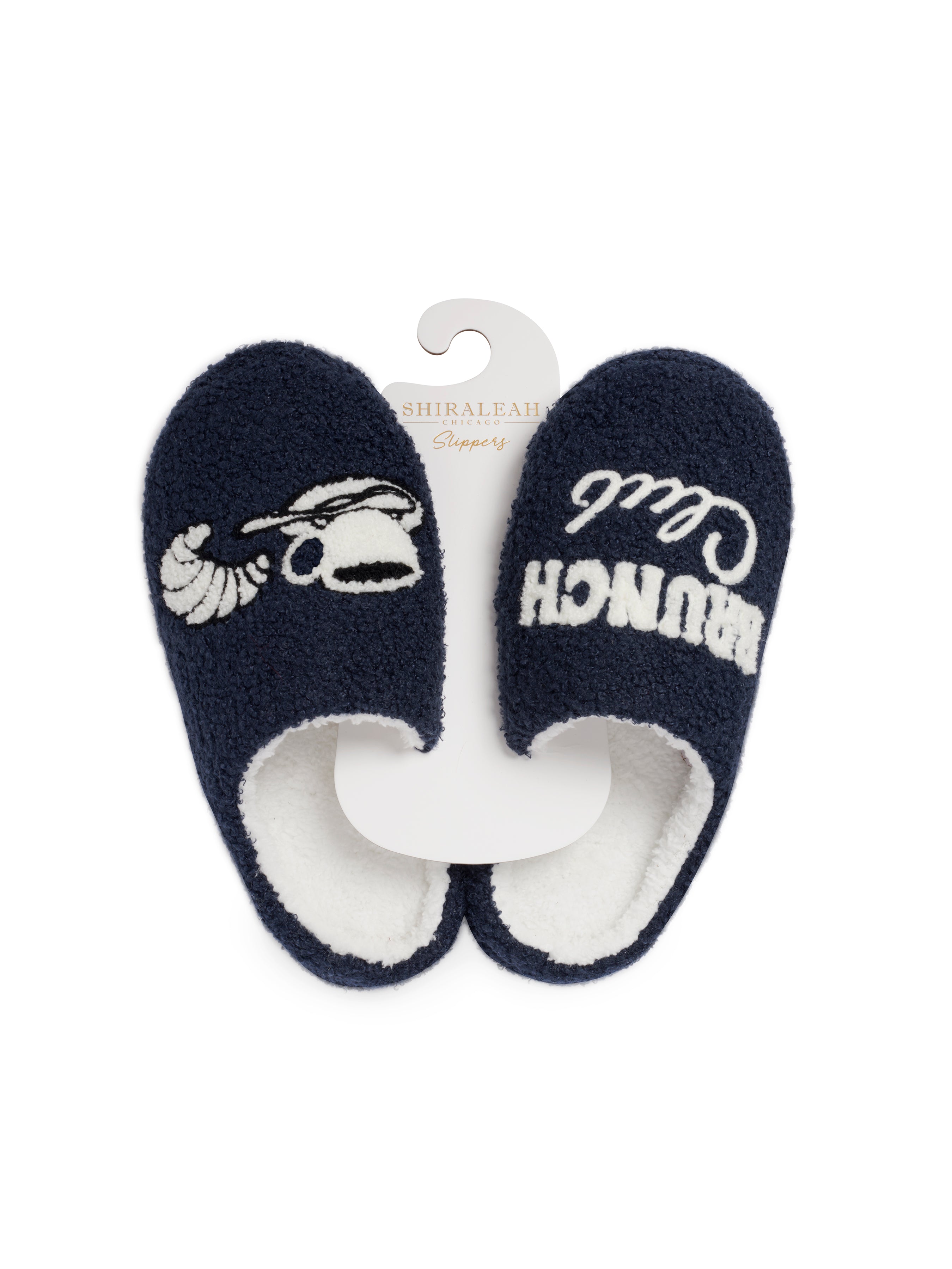 Shiraleah Assorted Set Of 2 Sizes "Brunch Club" Slippers, Navy