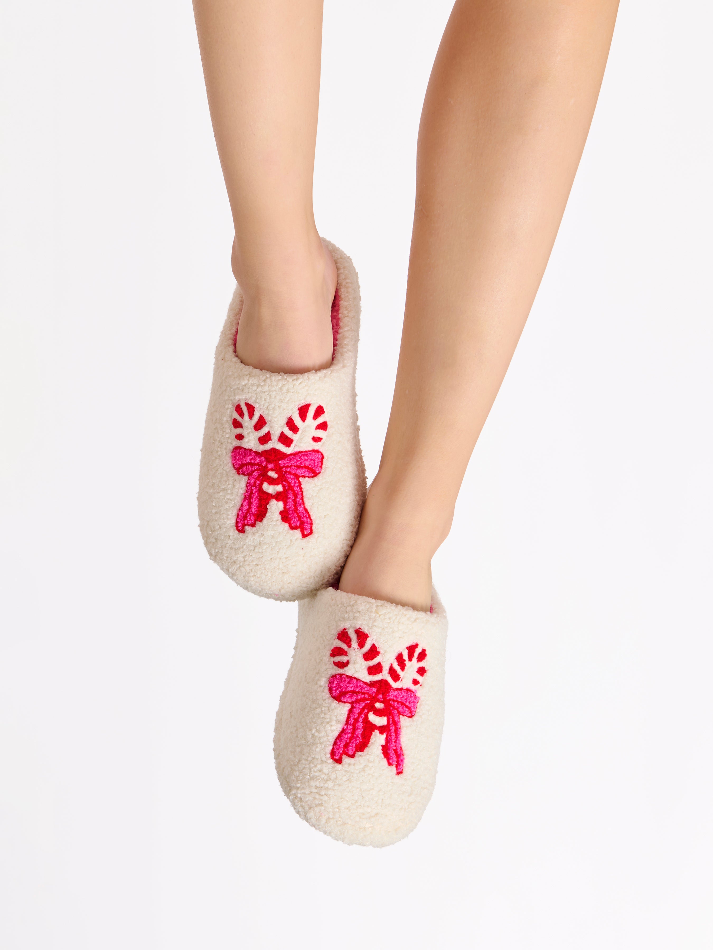 Shiraleah Candy Cane Slippers, Ivory