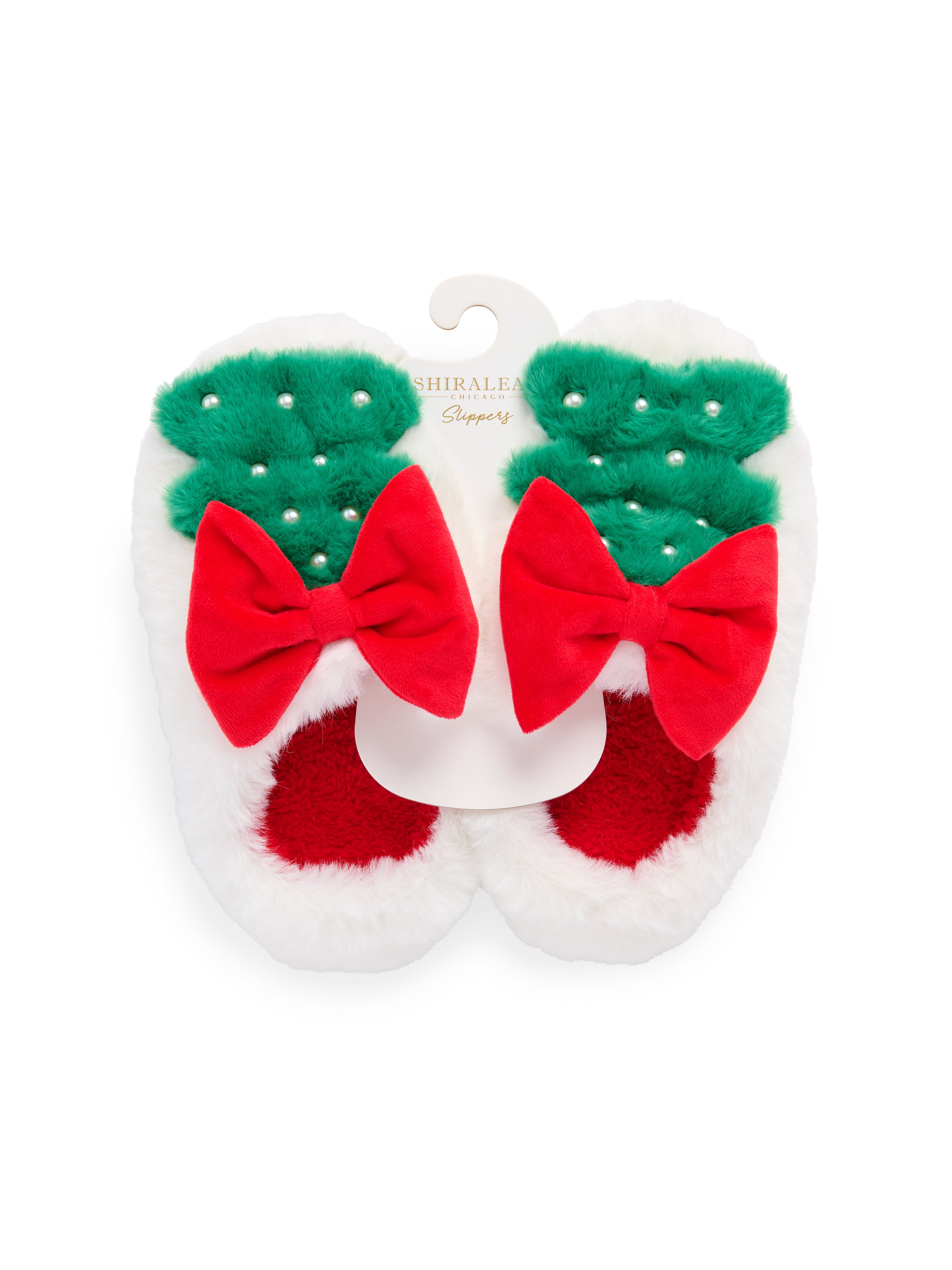 Shiraleah Christmas Tree Slippers, White WHITE / S/M