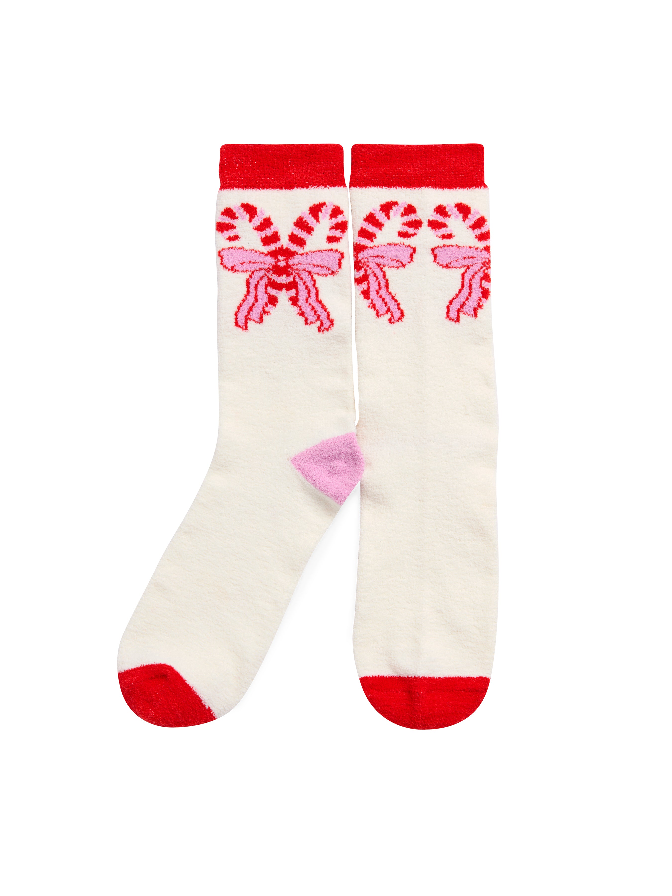 Shiraleah Candy Cane Bow Socks, Ivory