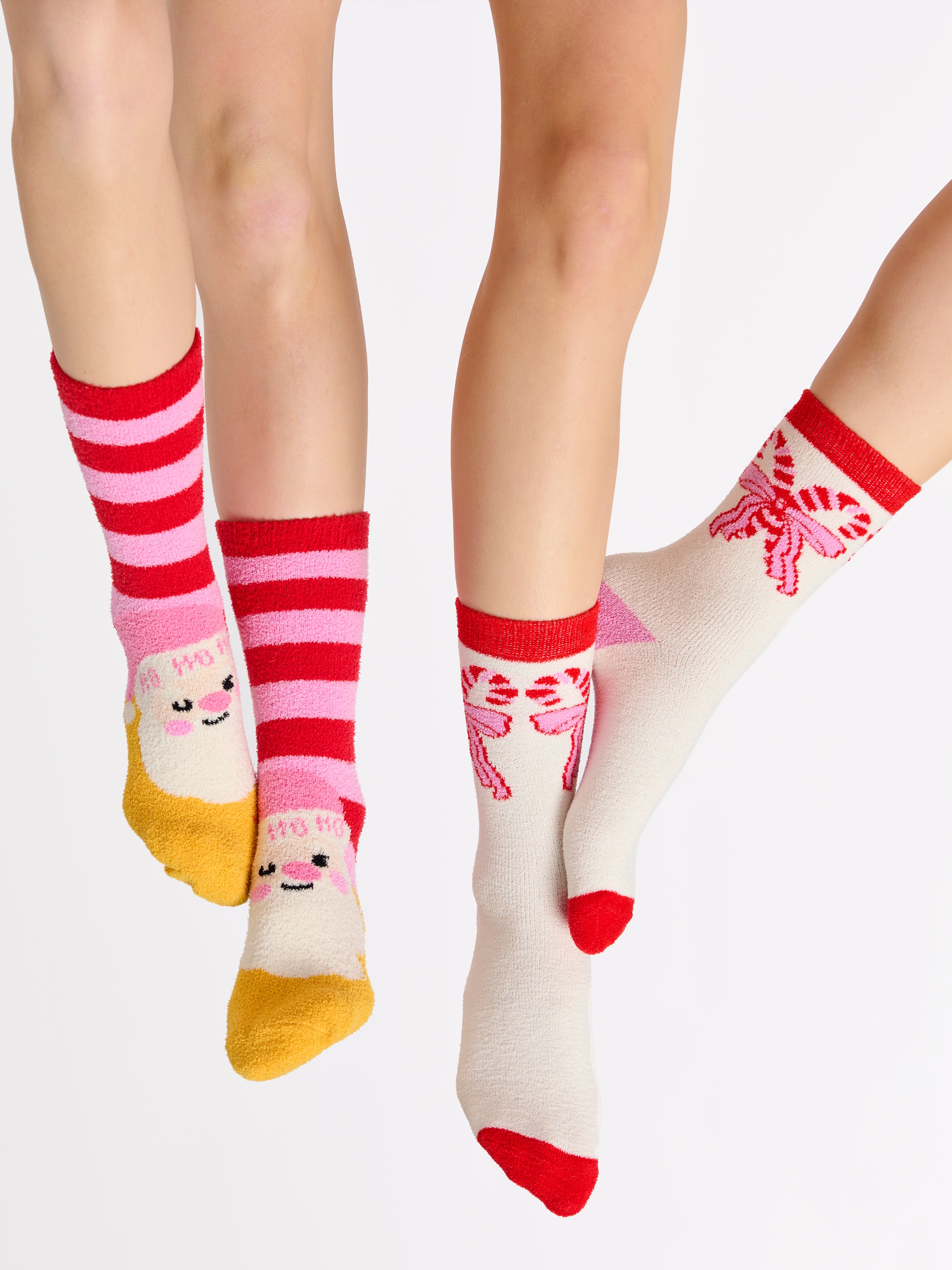 Shiraleah Candy Cane Bow Socks, Ivory