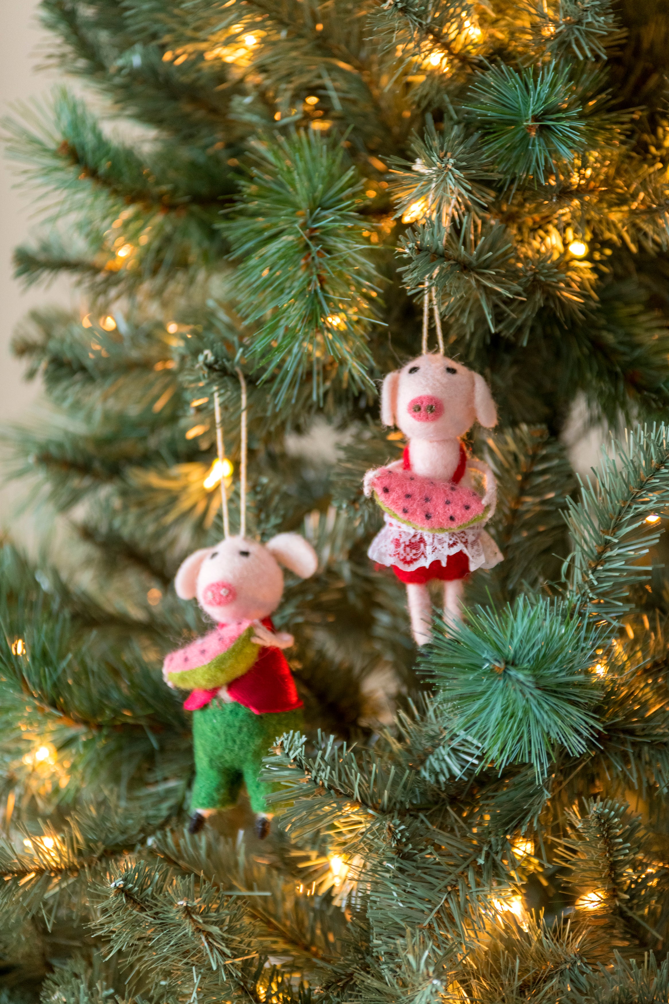 Shiraleah Set of 2 Watermelon Pigs Ornament, Multi