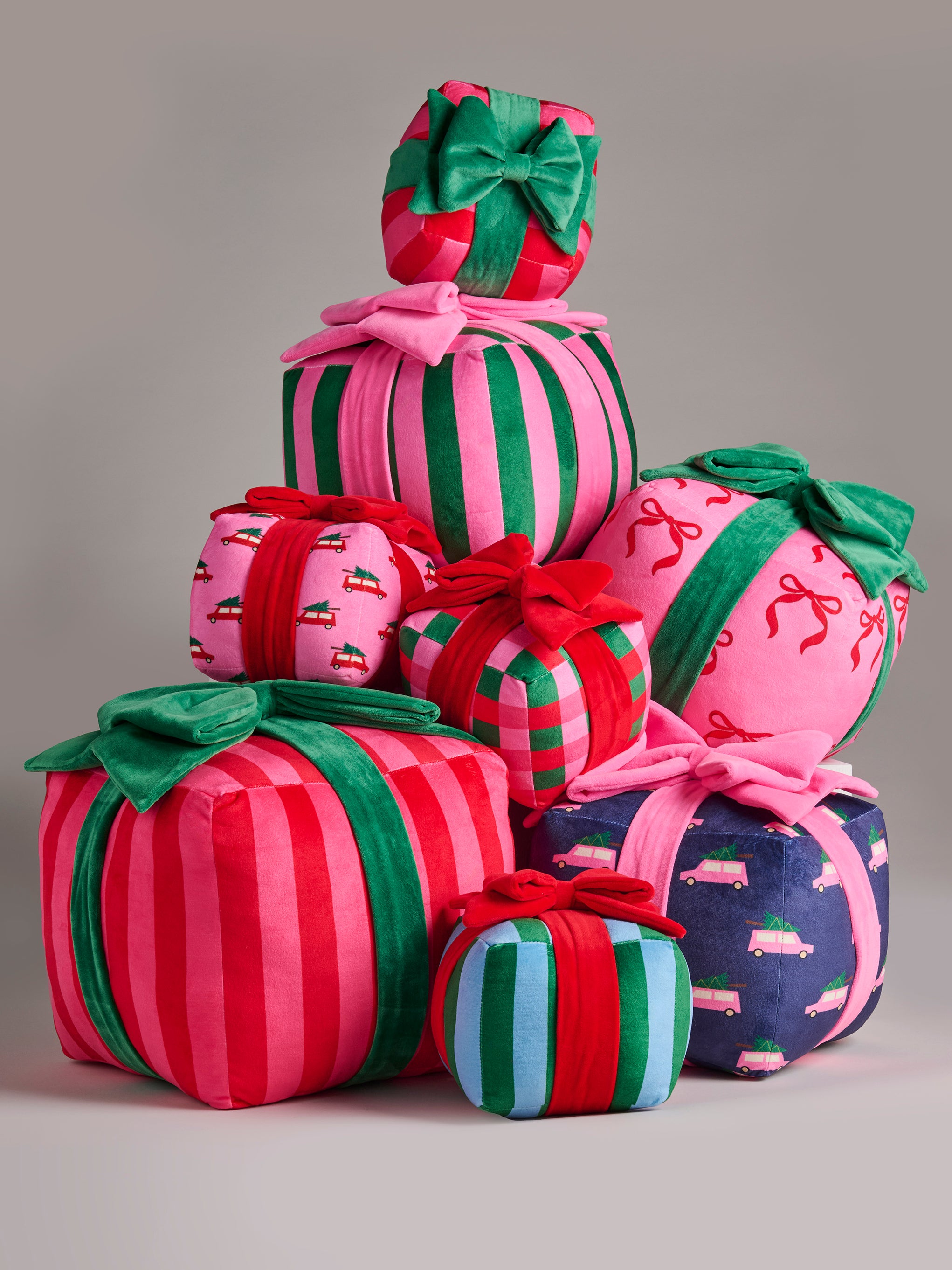 Shiraleah Assorted Set of 8 Patterns Gift Box Pillows, Multi