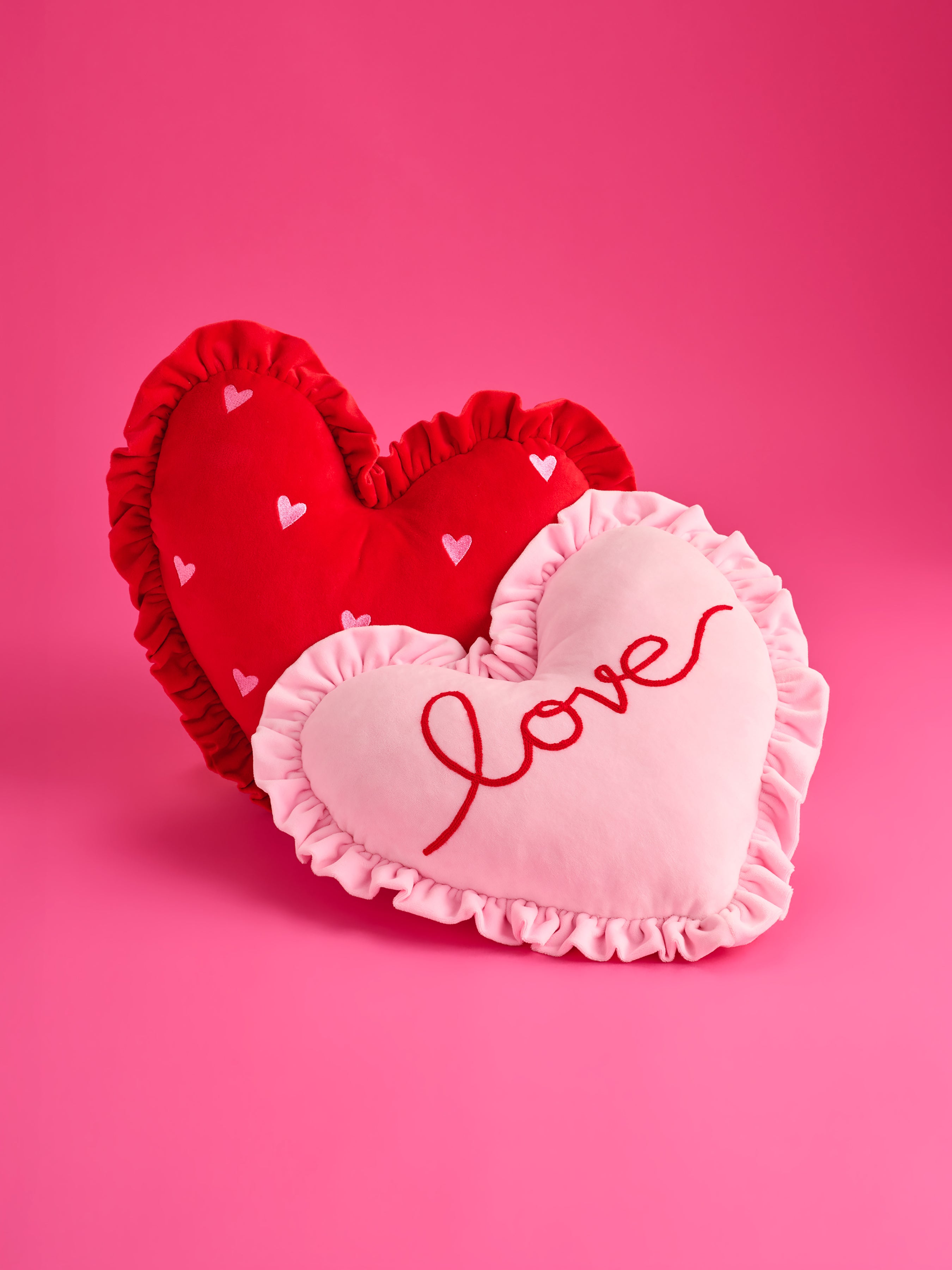Shiraleah "Love" Ruffle Heart Pillow, Pink