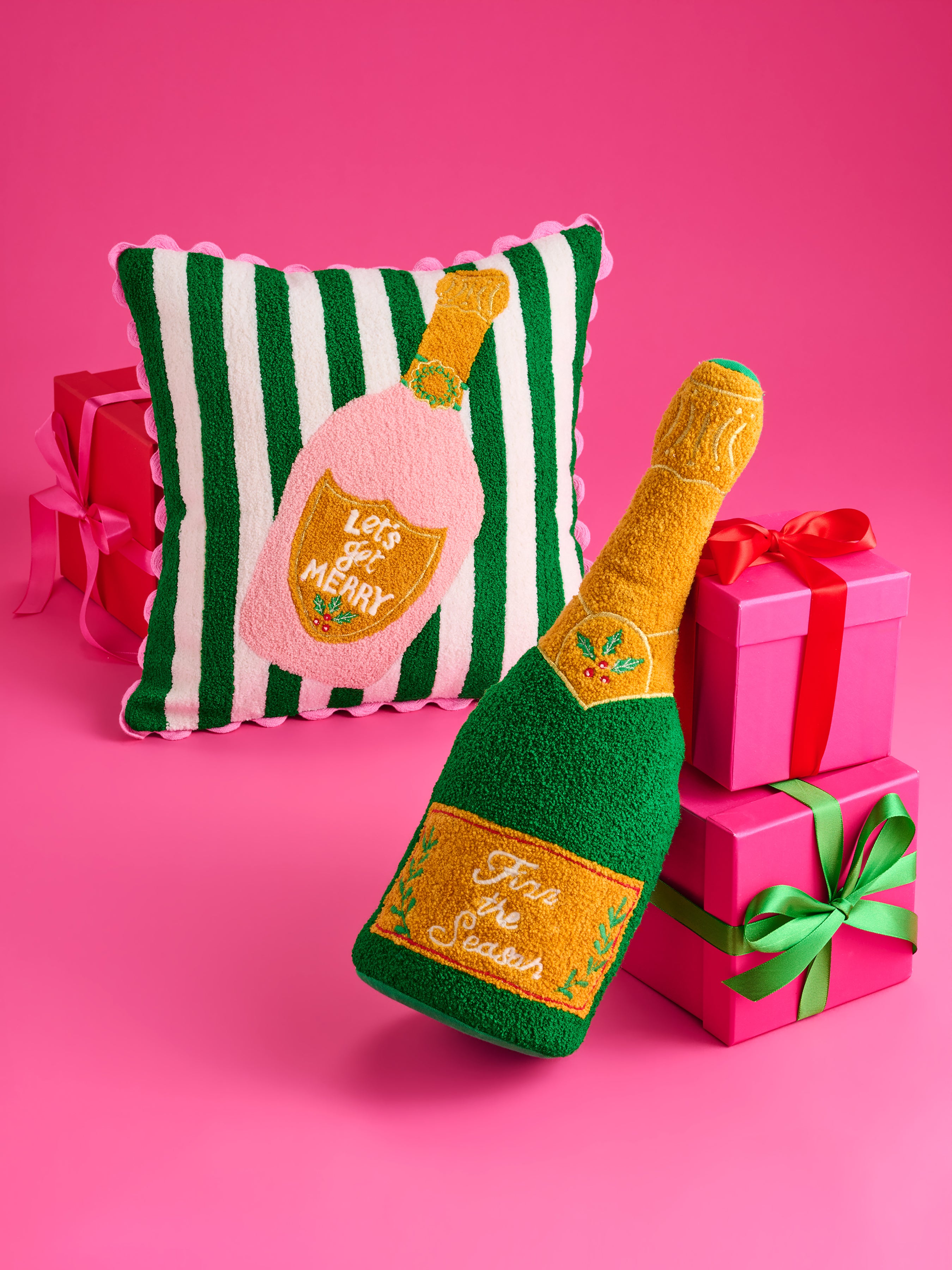 Shiraleah "Let'S Get Merry" Champagne Pillow, Green