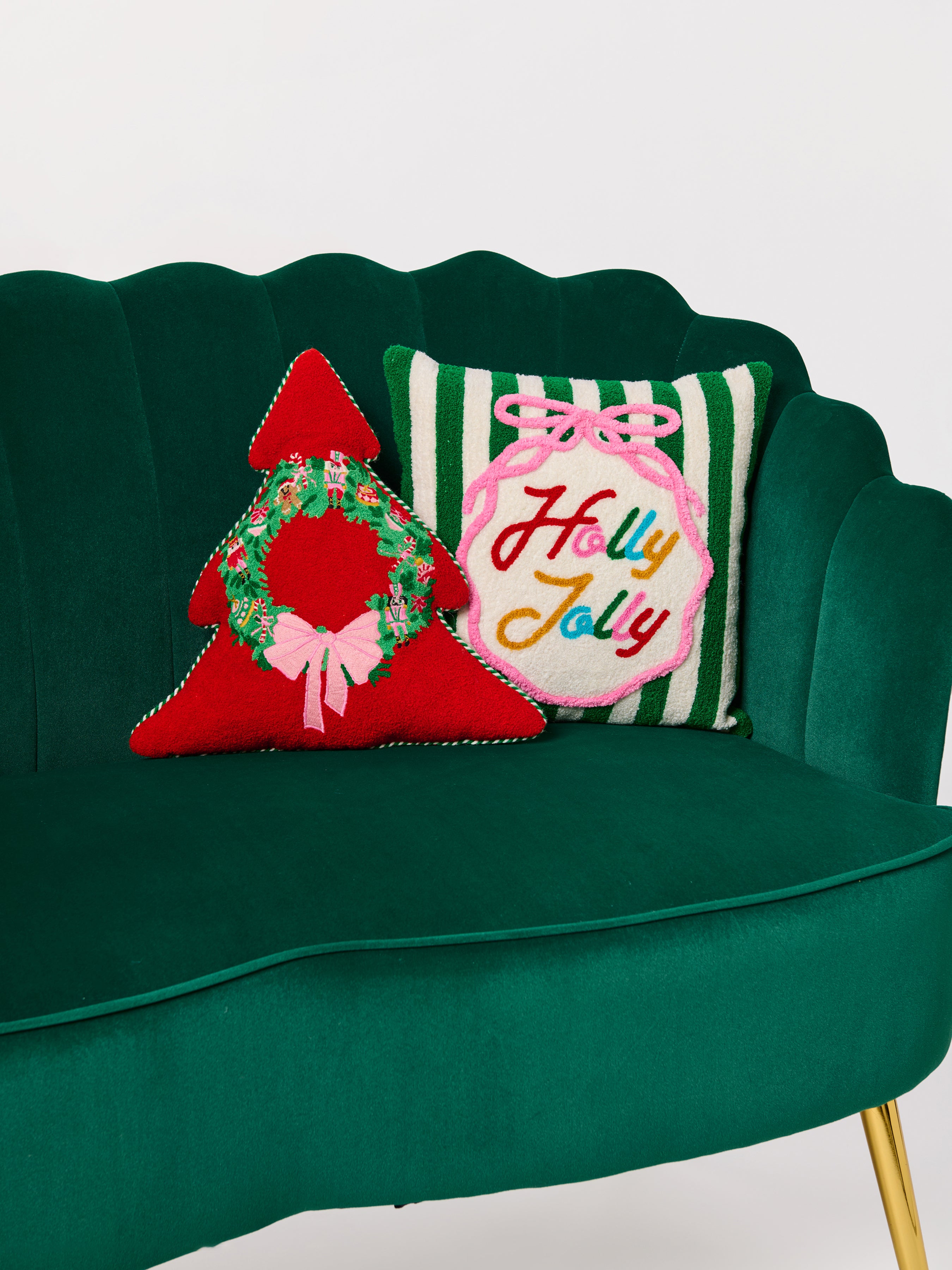 Shiraleah Merry Wreath Tree Shaped Pillow, Red